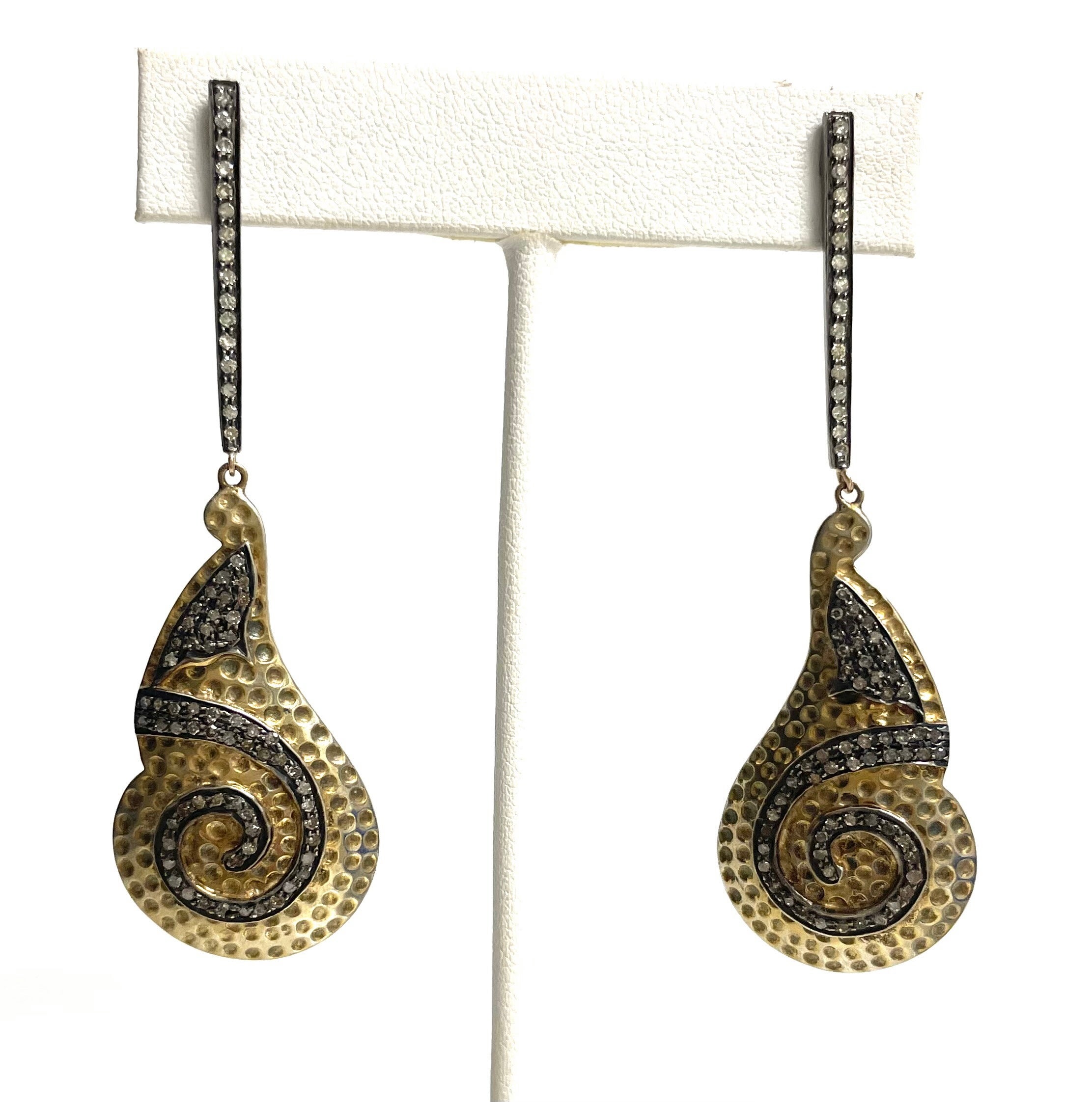 Artisan Vermeil with a Swirl of Pave Diamonds Earrings For Sale