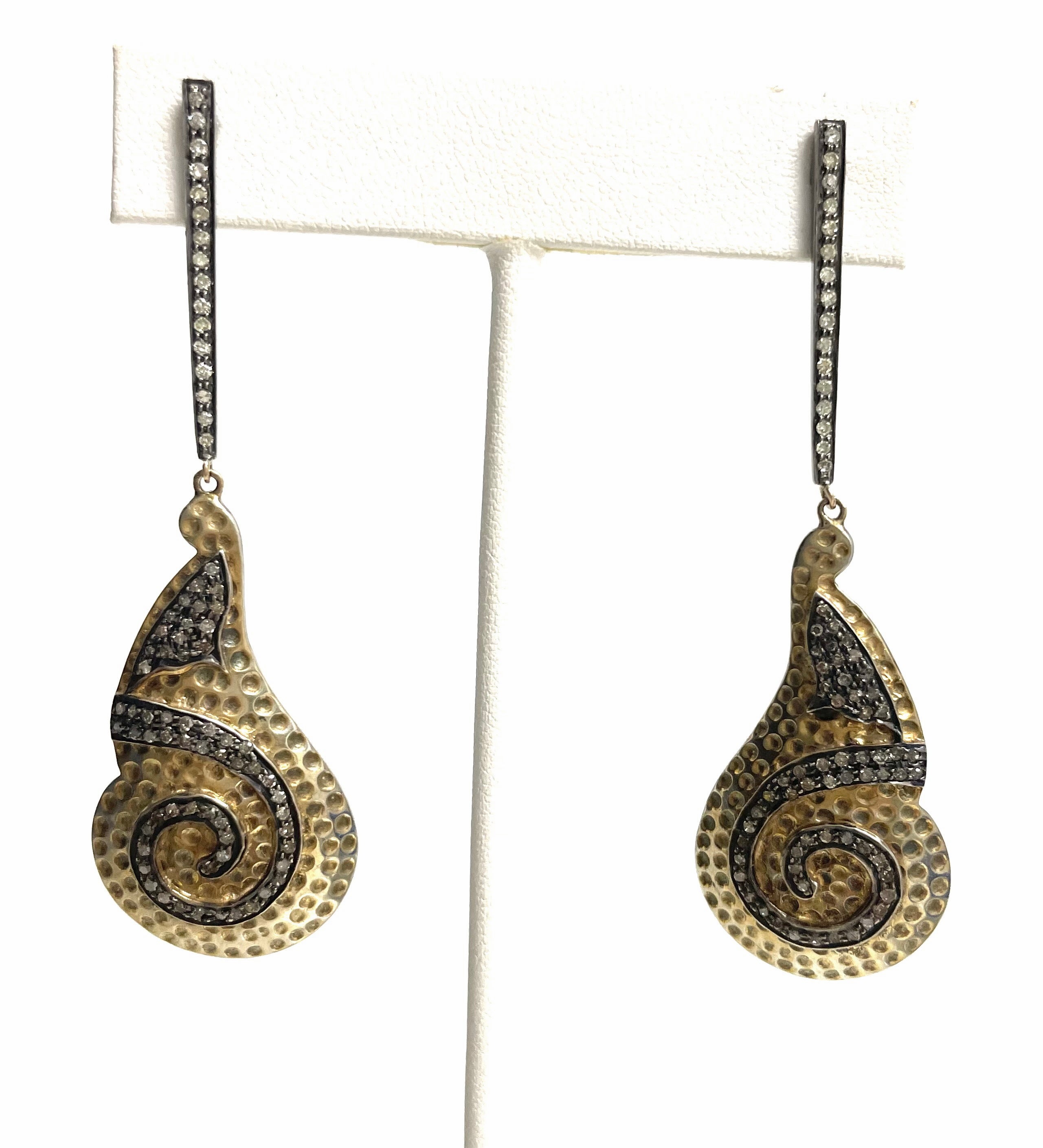 Women's Vermeil with a Swirl of Pave Diamonds Earrings For Sale