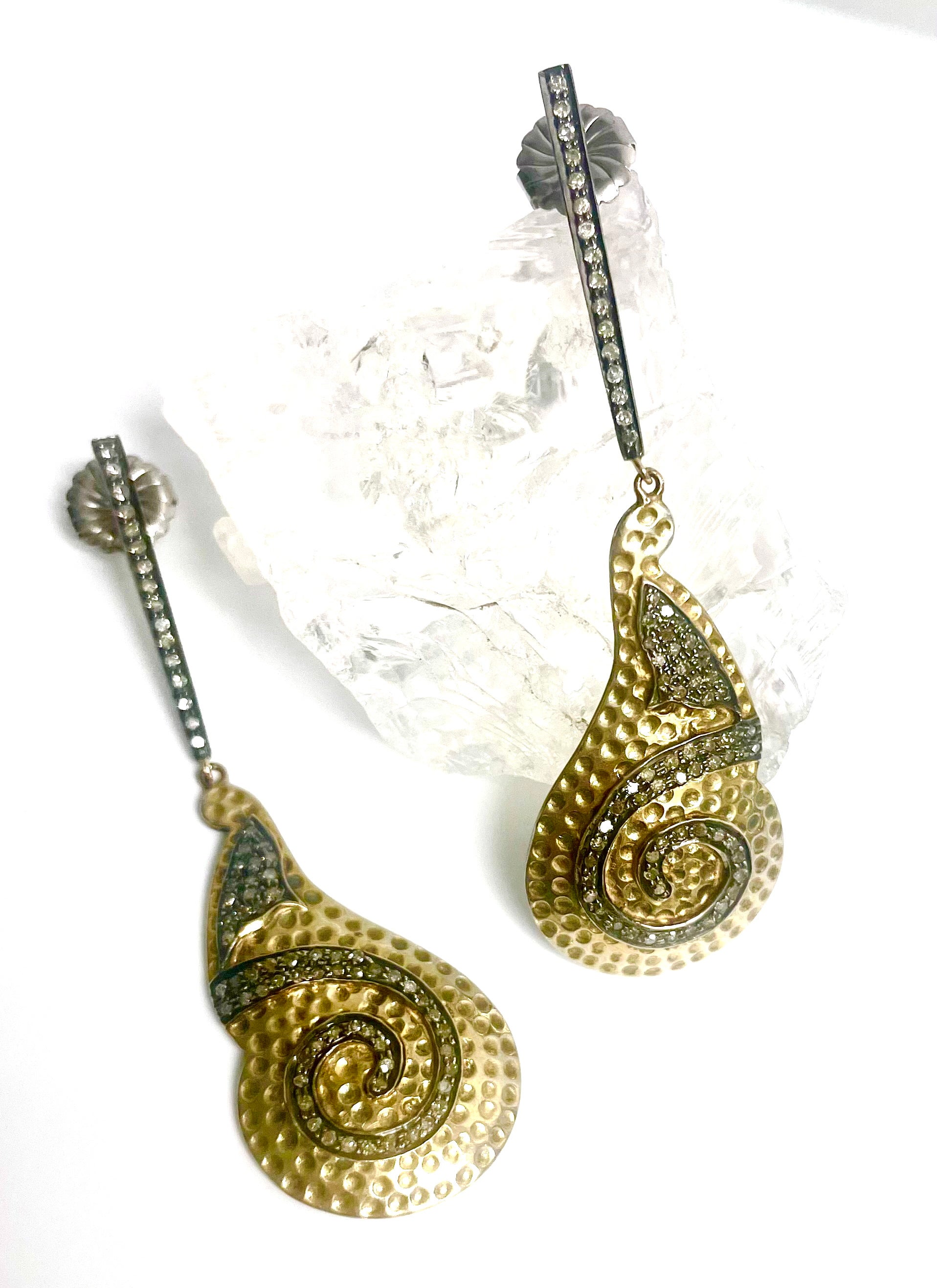 Vermeil with a Swirl of Pave Diamonds Earrings For Sale 1