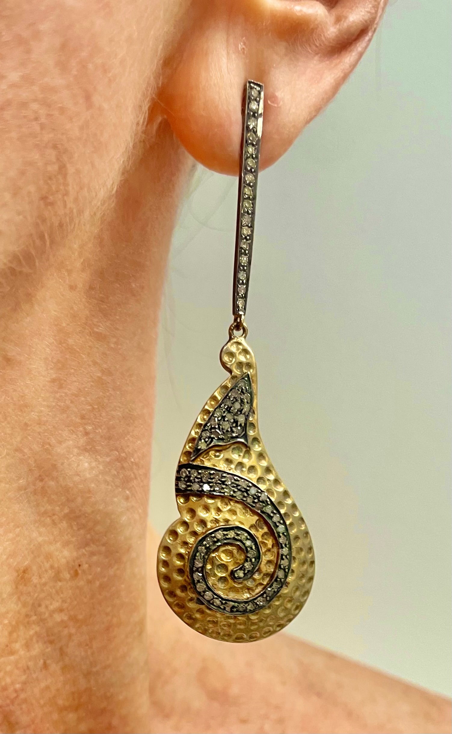 Vermeil with a Swirl of Pave Diamonds Earrings For Sale 2