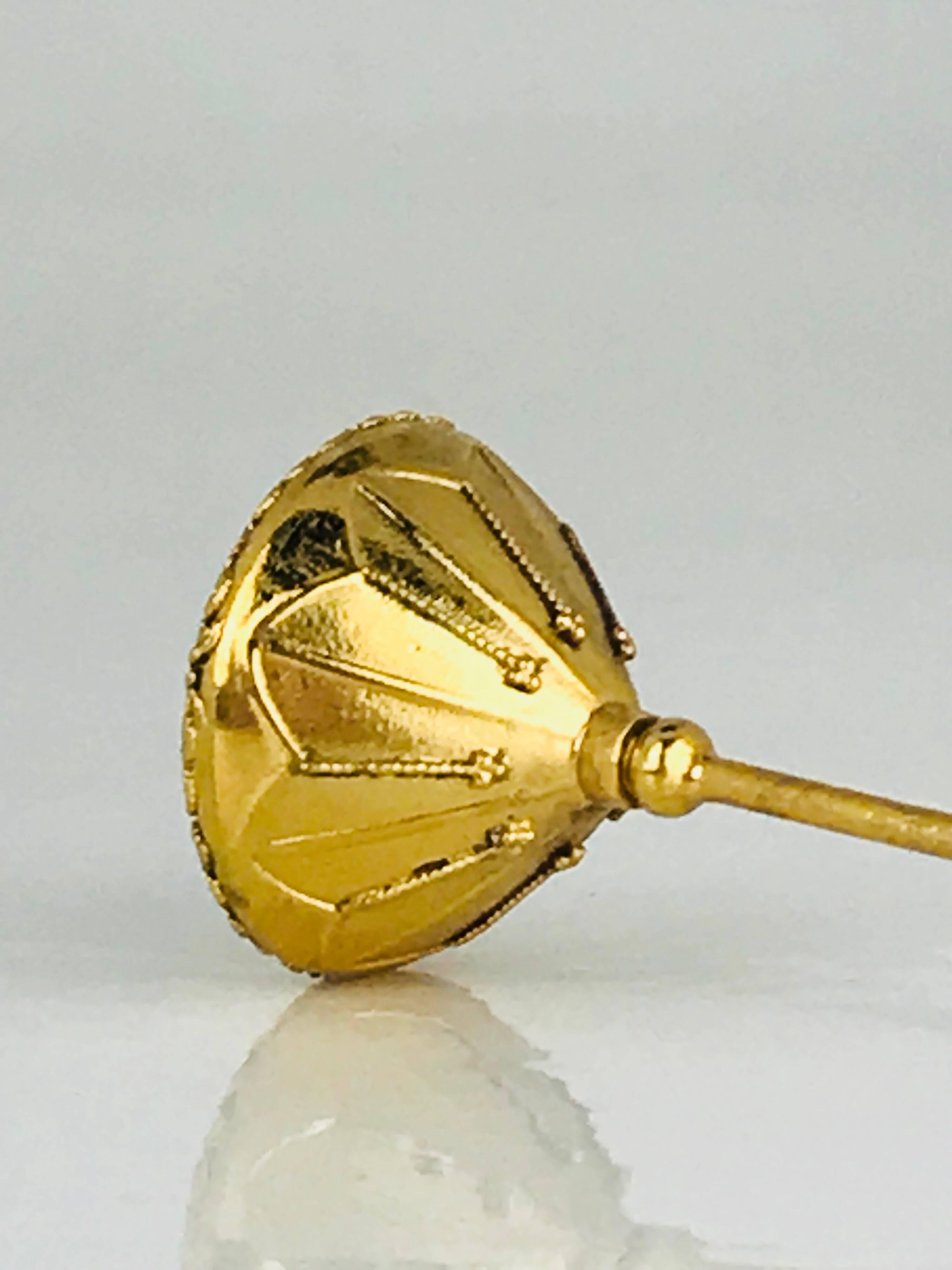 Women's or Men's Vermeil, Victorian Scroll Encrusted Hat Pin, Vermeil Gold Gilt For Sale