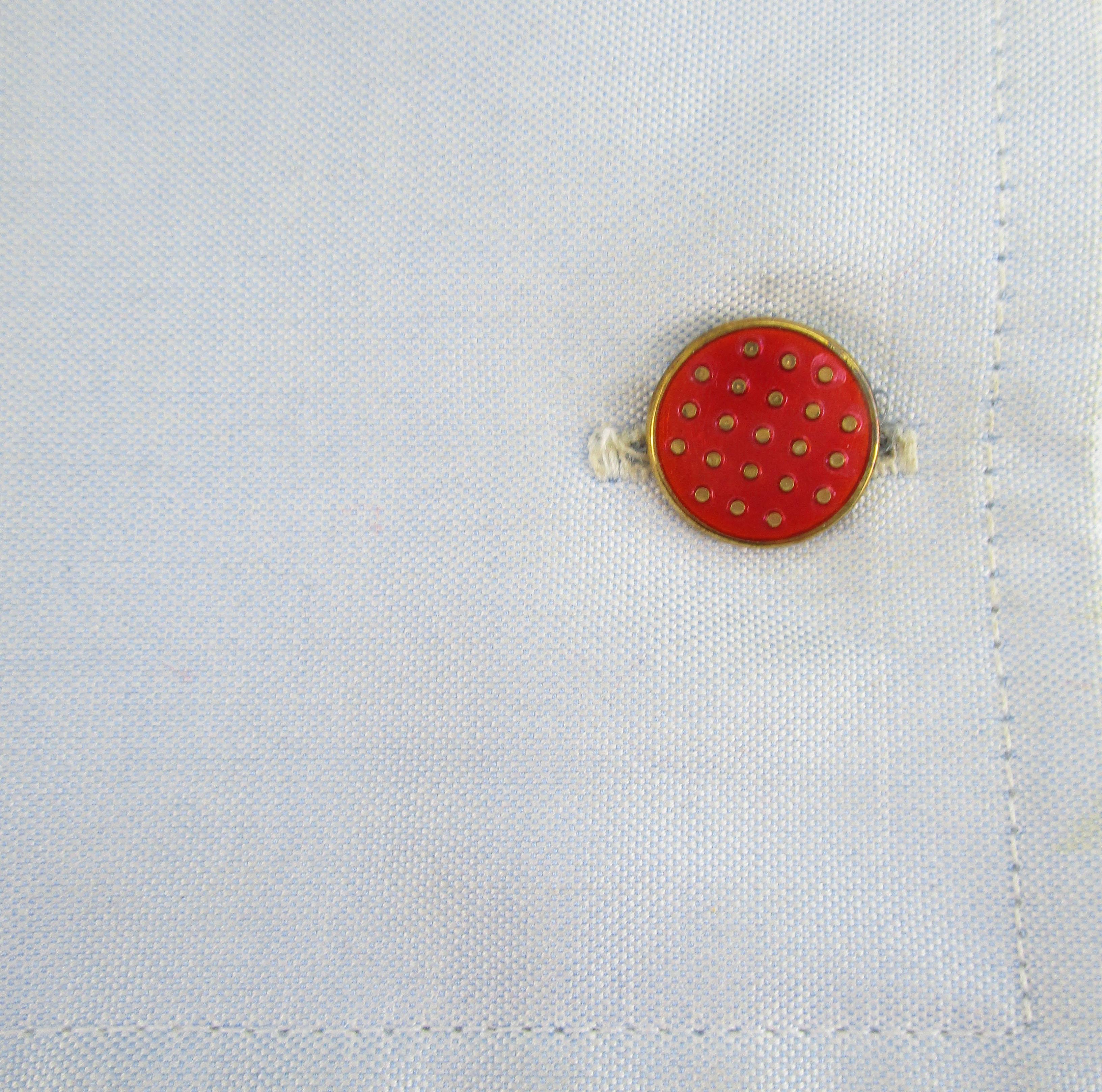Vermeille Red Enamel Polka Dot Cufflinks In New Condition For Sale In Lexington, KY
