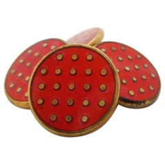 Used Vermeille Red Enamel Polka Dot Cufflinks