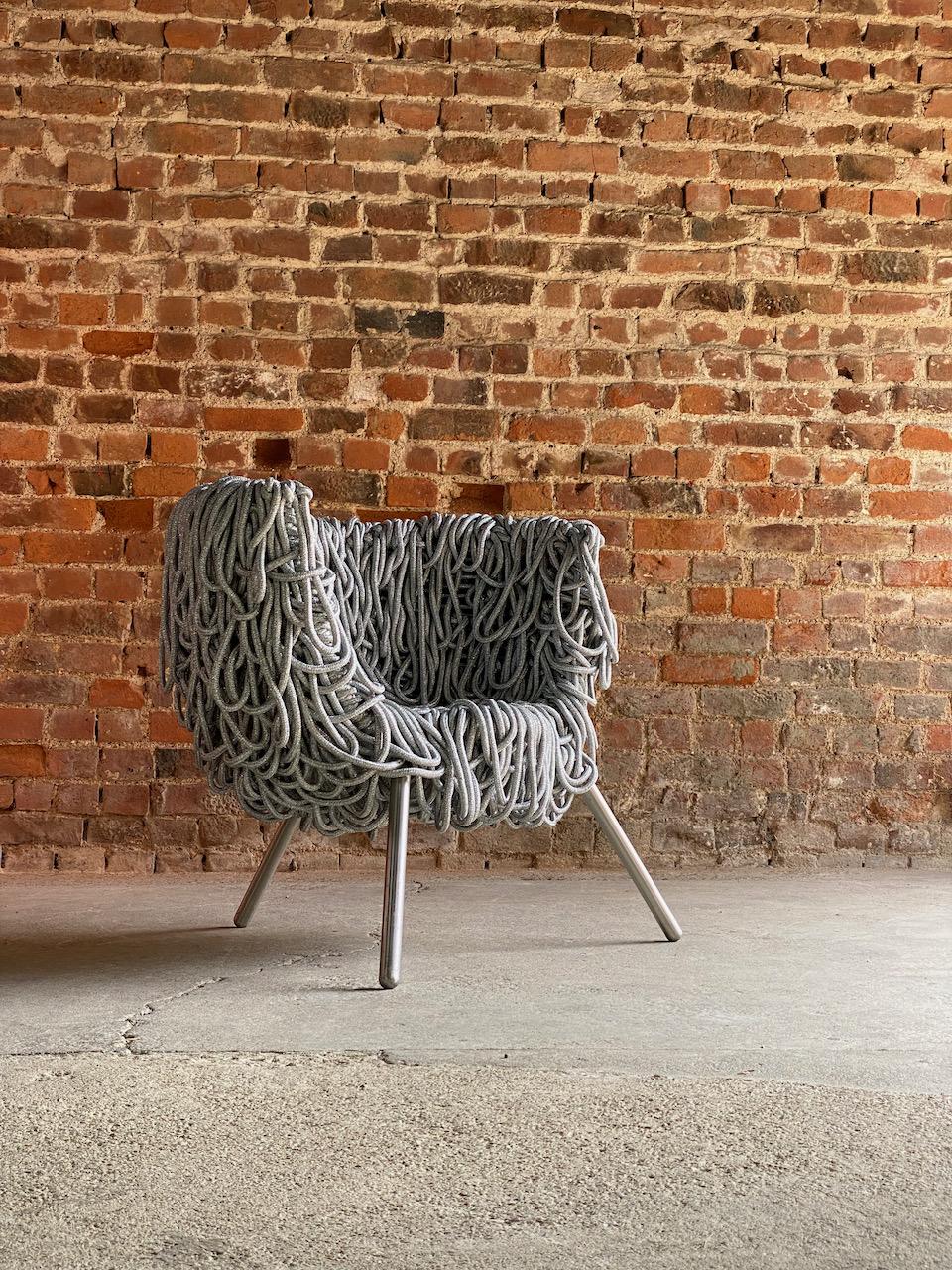Vermelha chair by Fernando and Humberto Campana Circa 1999

Magnificent Vermelha chair by Fernando and Humberto Campana 1999, the chair finished with 500 meters of silver rope on an epoxy coated aluminium frame, the Vermelha lounge chair is