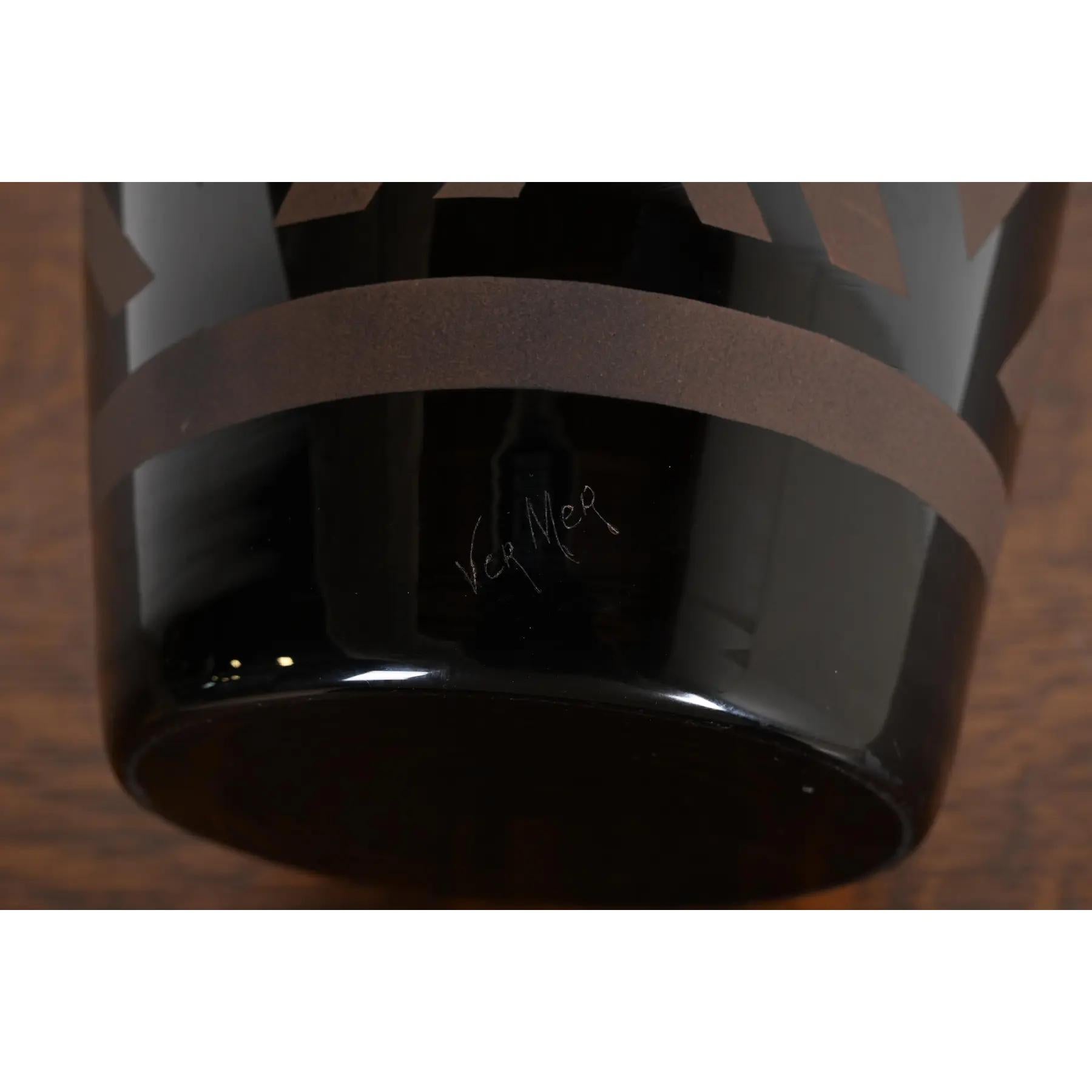 VerMer France Art Deco Large Frosted Black Opaline Glass Vase, 1930s For Sale 4