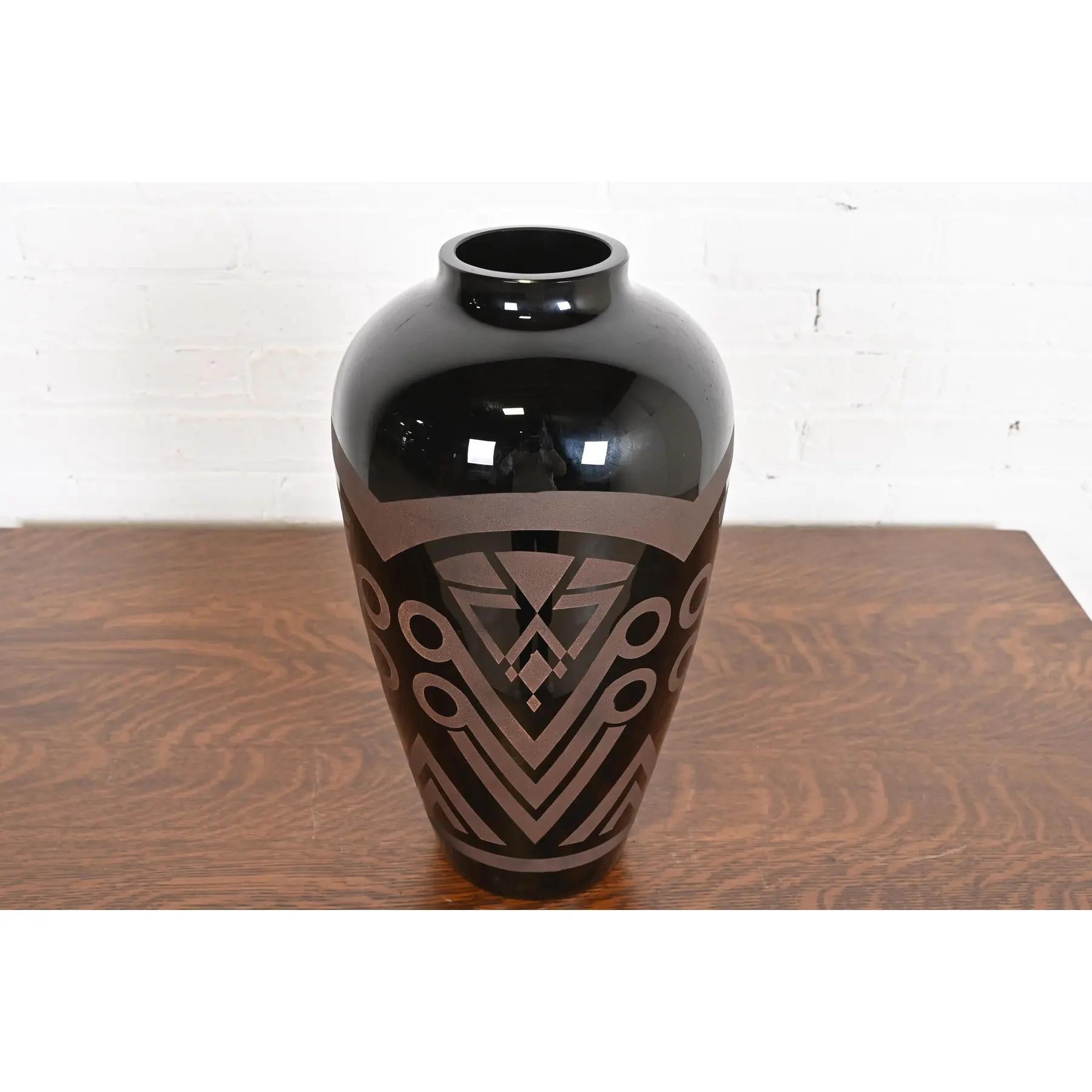 French VerMer France Art Deco Large Frosted Black Opaline Glass Vase, 1930s For Sale