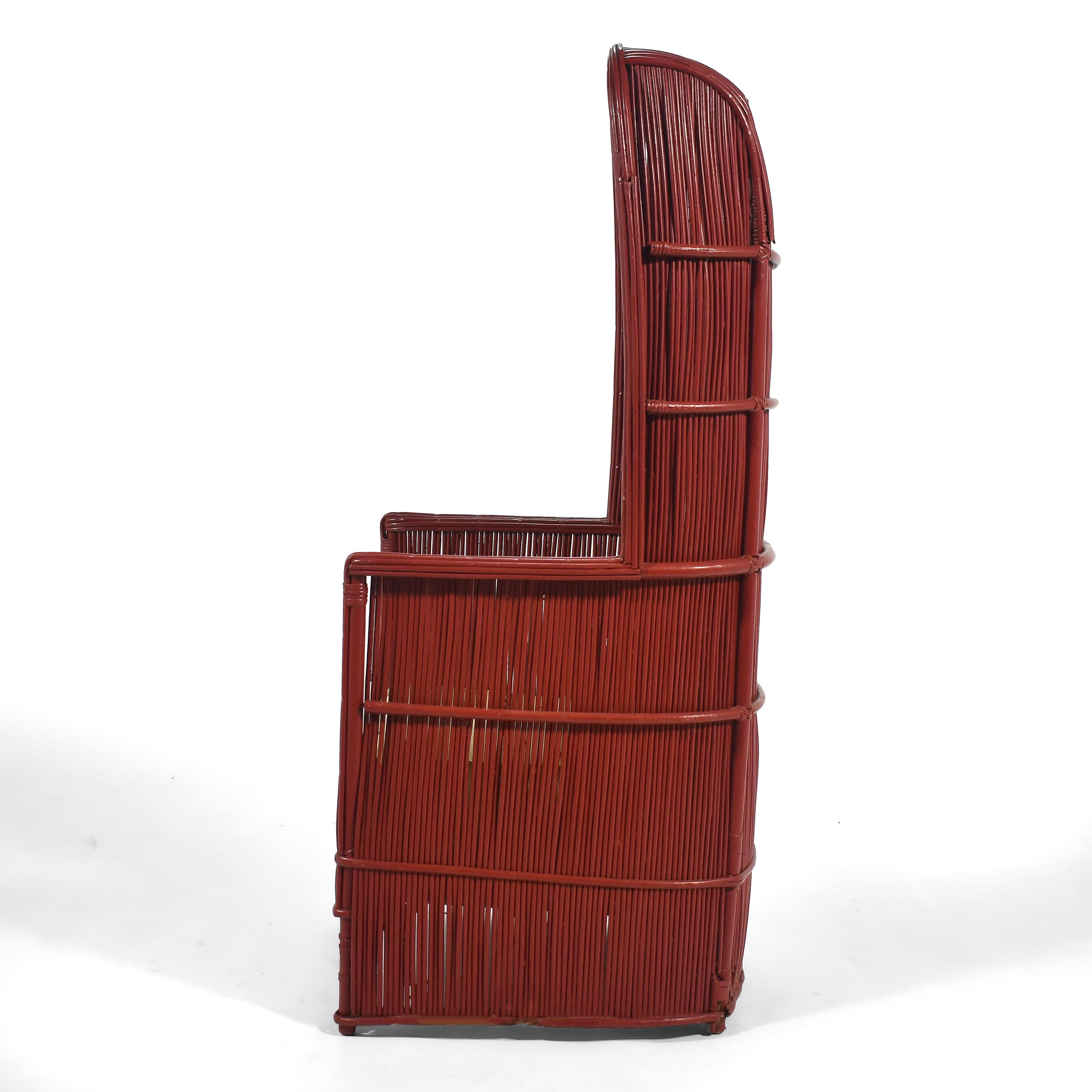 Vermilion Red Rattan Canopy Chair In Good Condition For Sale In Highland, IN