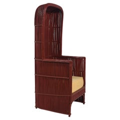 Retro Vermilion Red Rattan Canopy Chair