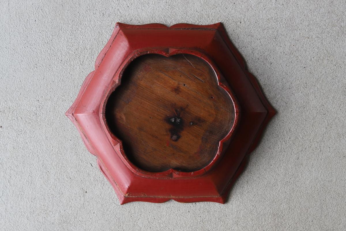 Vermillion Lacquer Rinka Tray/Chinese Antique/14th-17th century/Tea ware In Fair Condition For Sale In Kyoto-shi, Kyoto