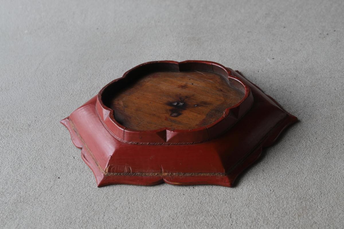 Wood Vermillion Lacquer Rinka Tray/Chinese Antique/14th-17th century/Tea ware For Sale