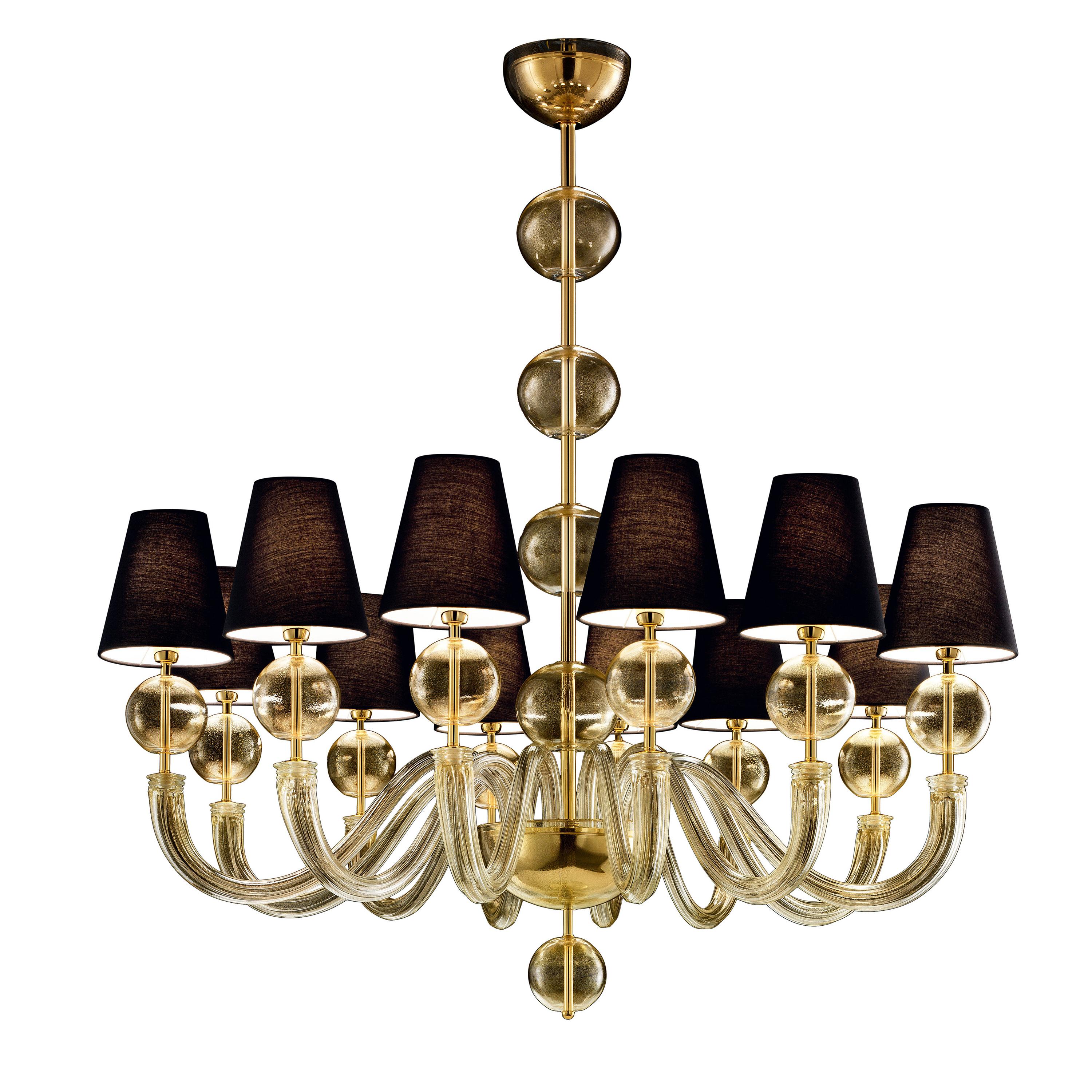 Gold (Gold_OO) Vermont 5550 12 Chandelier in Glass with Black Shade, by Barovier&Toso