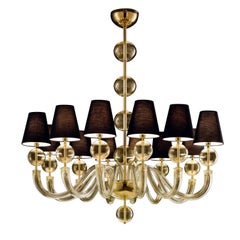 Vermont 5550 12 Chandelier in Glass with Black Shade, by Barovier&Toso