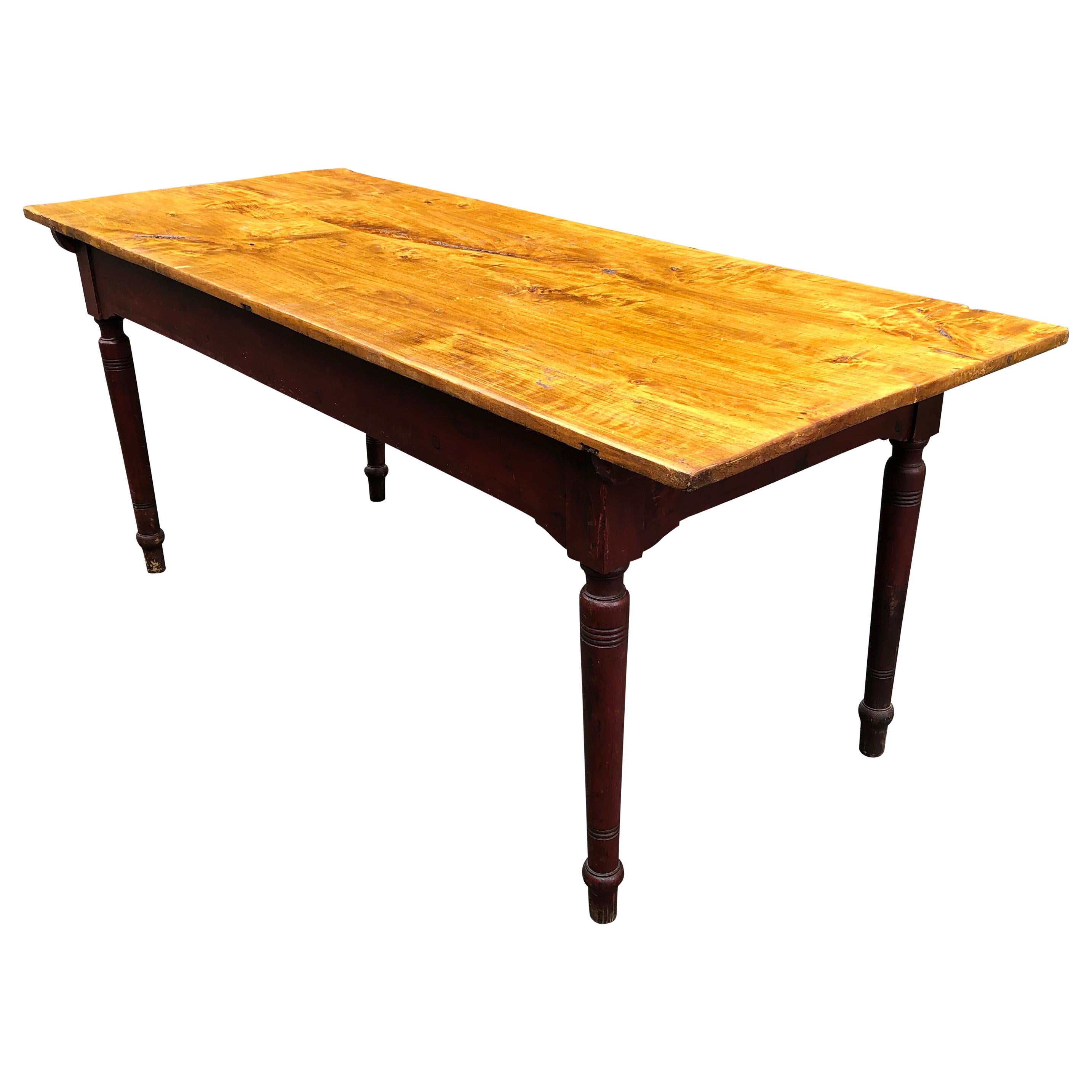 Vermont Country Pine Farm Table with Original Painted Base at 1stDibs