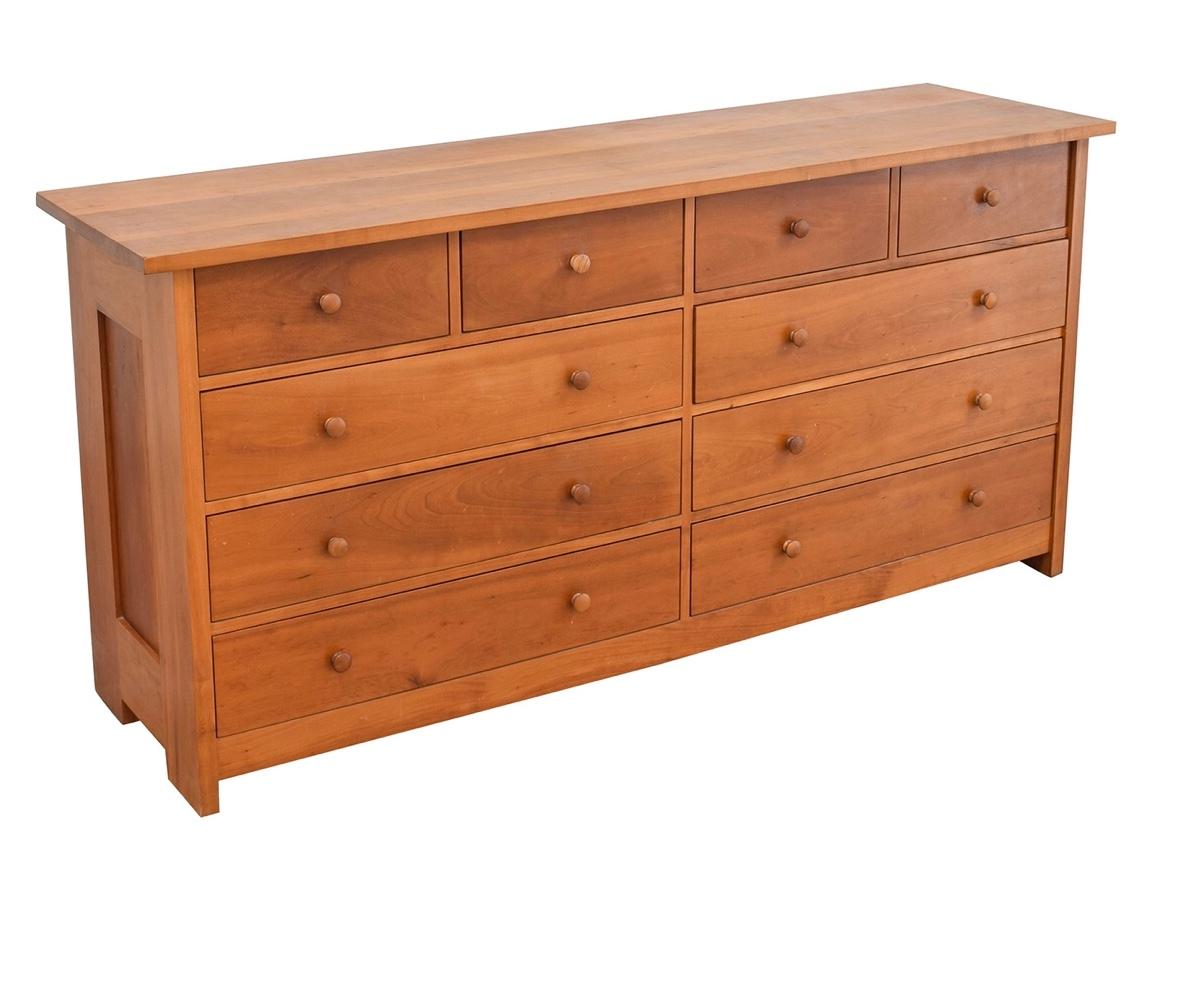 Vermont furniture designs ten-drawer cherry dresser, custom prairie straight-leg option.

Prairie, a strategic mix of the mission and craftsman lines, brings the rich beauty of the natural wood to the forefront. The low stance and wide ends of the