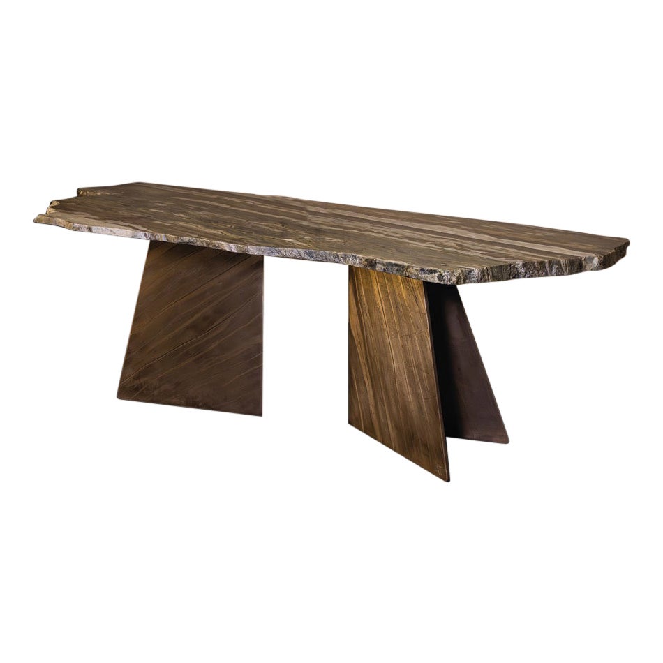 Vermont One Of a Kind Dining Table in Marble & Brass by Alex Turco
