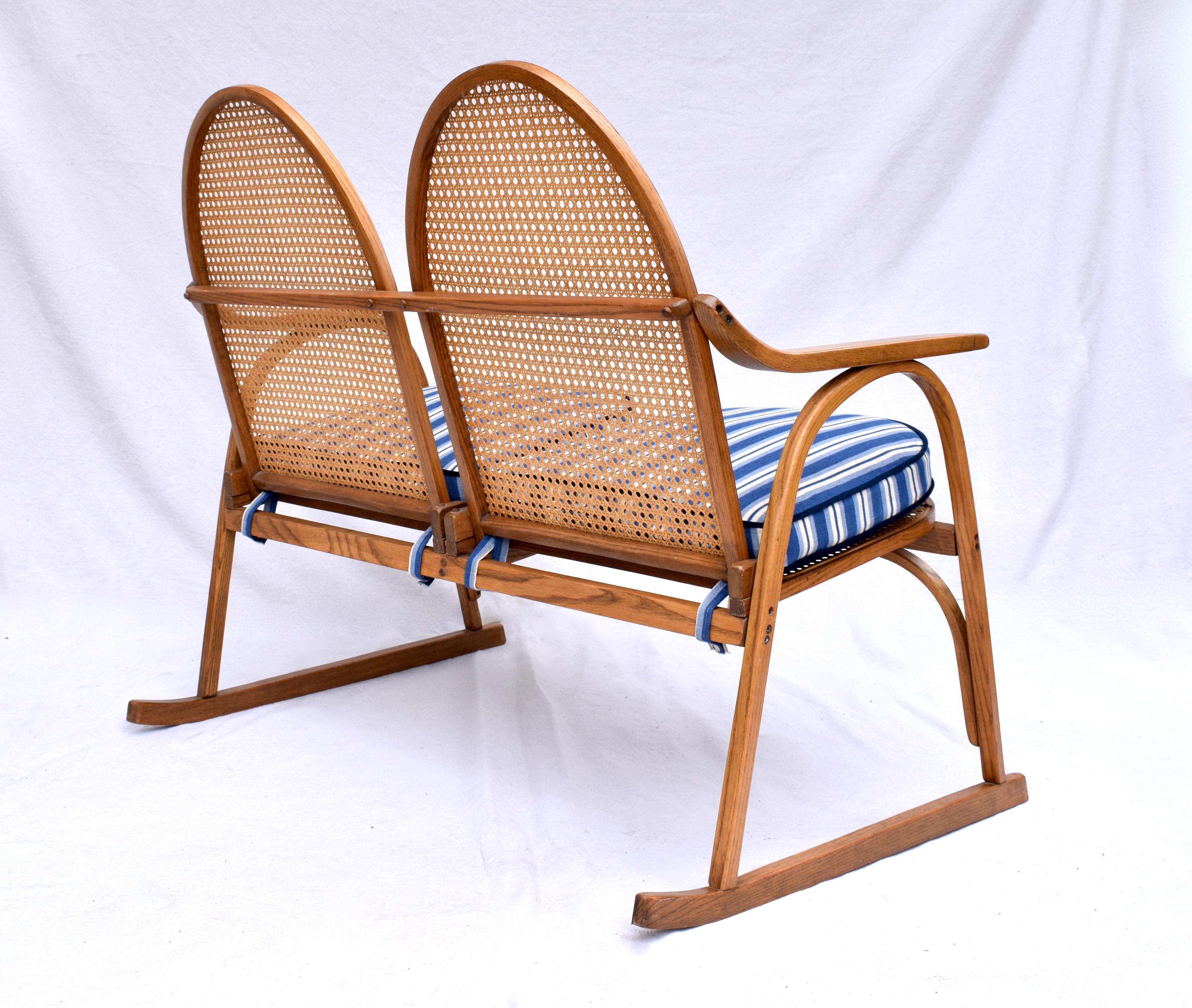 Late 20th Century Vermont Tubbs Caned Snowshoe Bench Settee