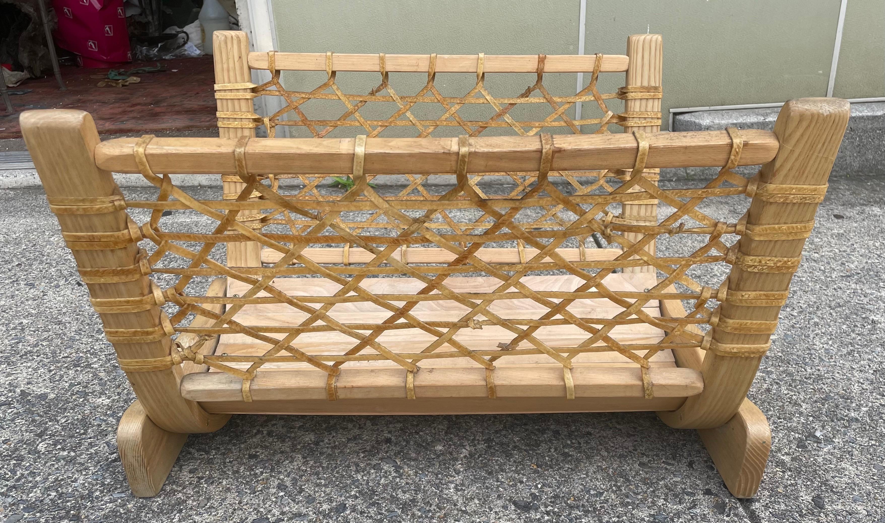 20th Century Vermont Tubbs Caned Snowshoe Fire Wood Log Holder For Sale
