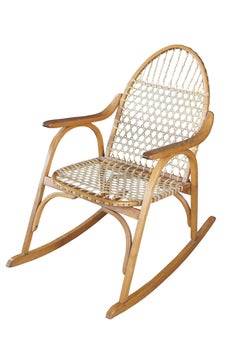 Vermont Tubbs Oak Bentwood Snowshoe Rawhide Lacing Rocking Chair Rocker