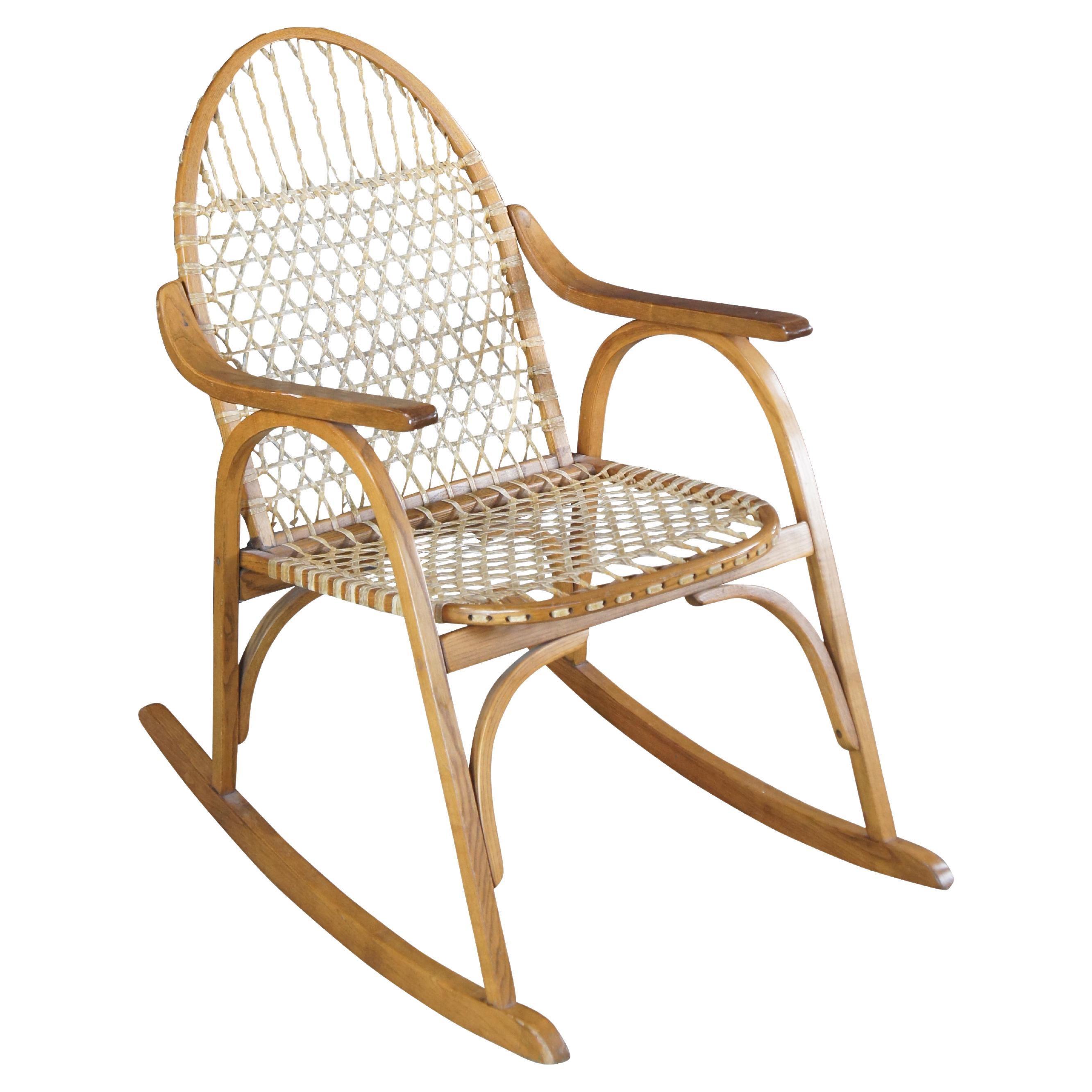 Vermont Tubbs Oak Bentwood Snowshoe Rawhide Lacing Rocking Chair Rocker
