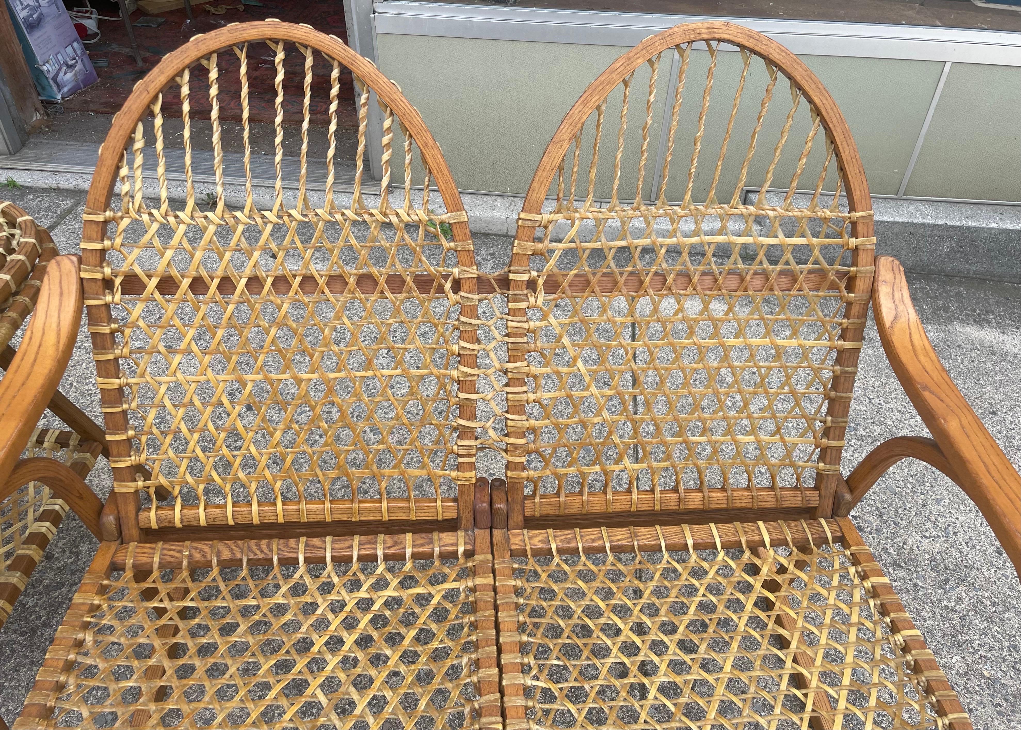 Hide Vermont Tubbs Snowshoe Caned Double Rocker Bench Settee 2 End/Side Tables Set For Sale