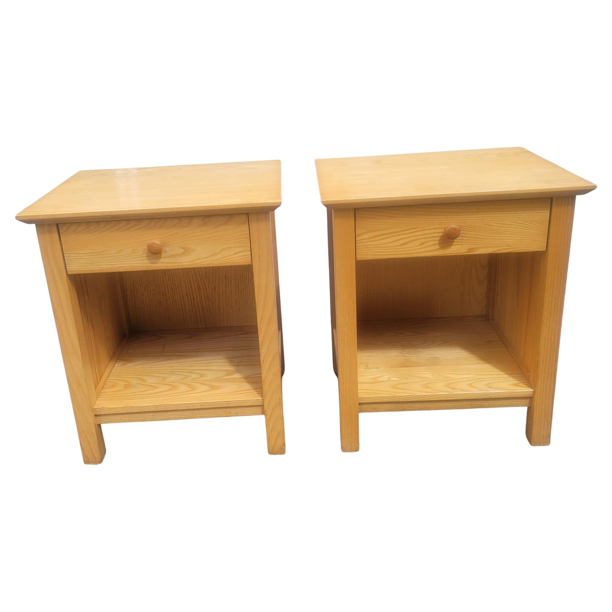 Woodwork Vermont Tubbs Solid Ash Wood Single Drawer Bedside Tables Nightstands, a Pair