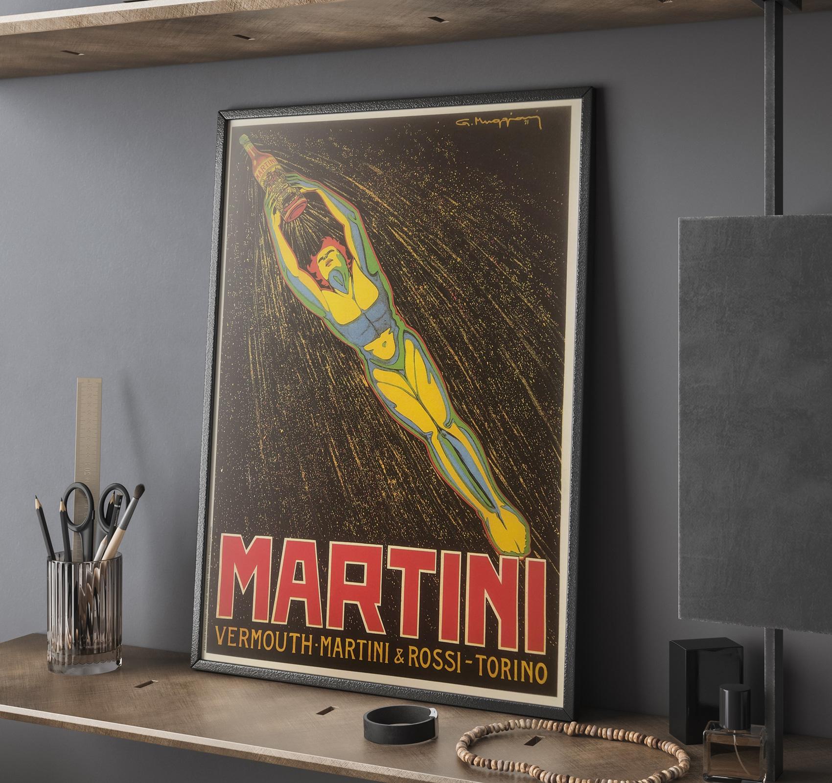 Original vintage Martini Vermouth advertising poster printed by “Affiches Muggiani – Ind. Graf. Moneta – Milano