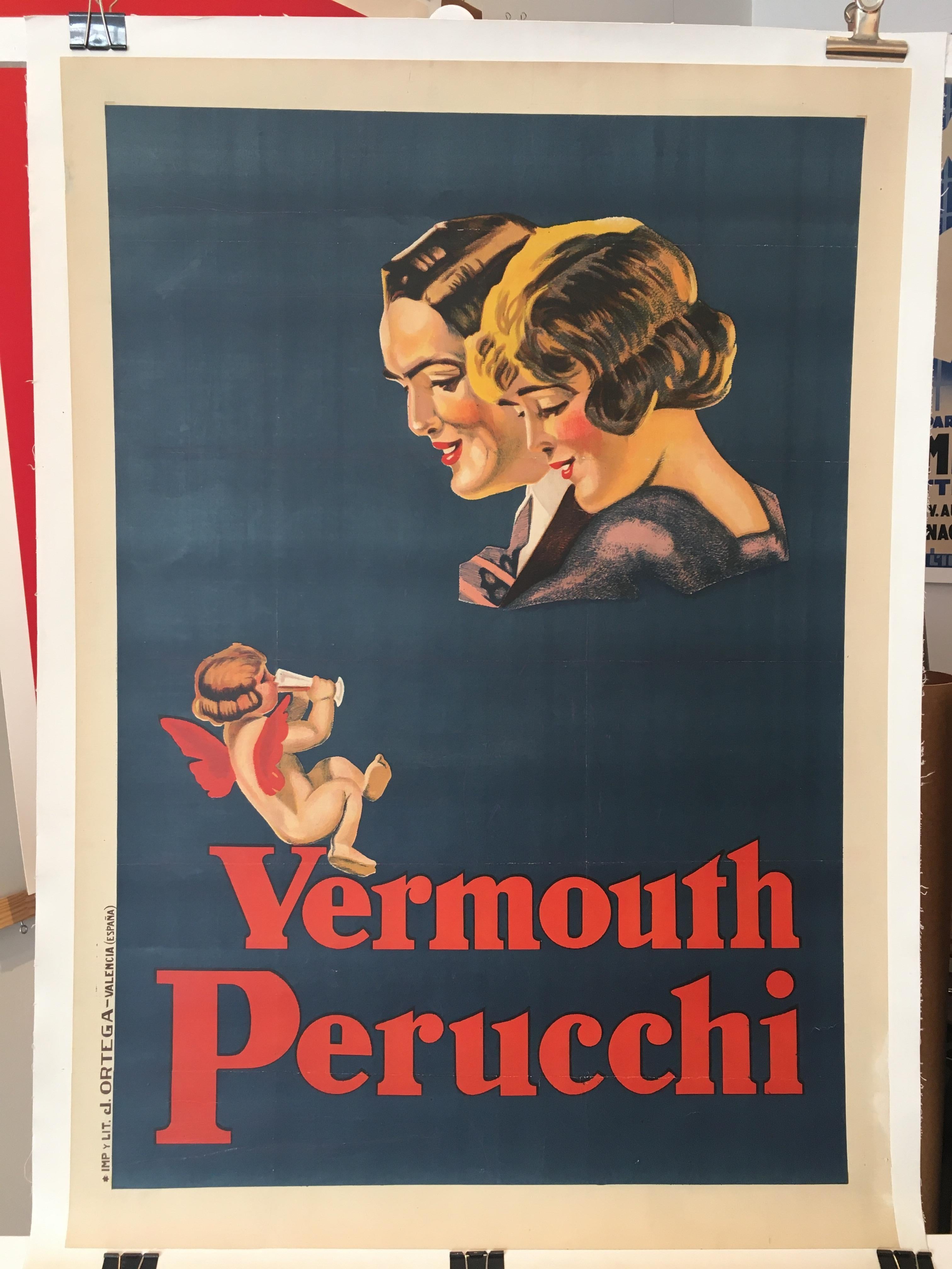 Spanish 'Vermouth Perucchi' Original Vintage Art Deco Poster, circa 1926 For Sale