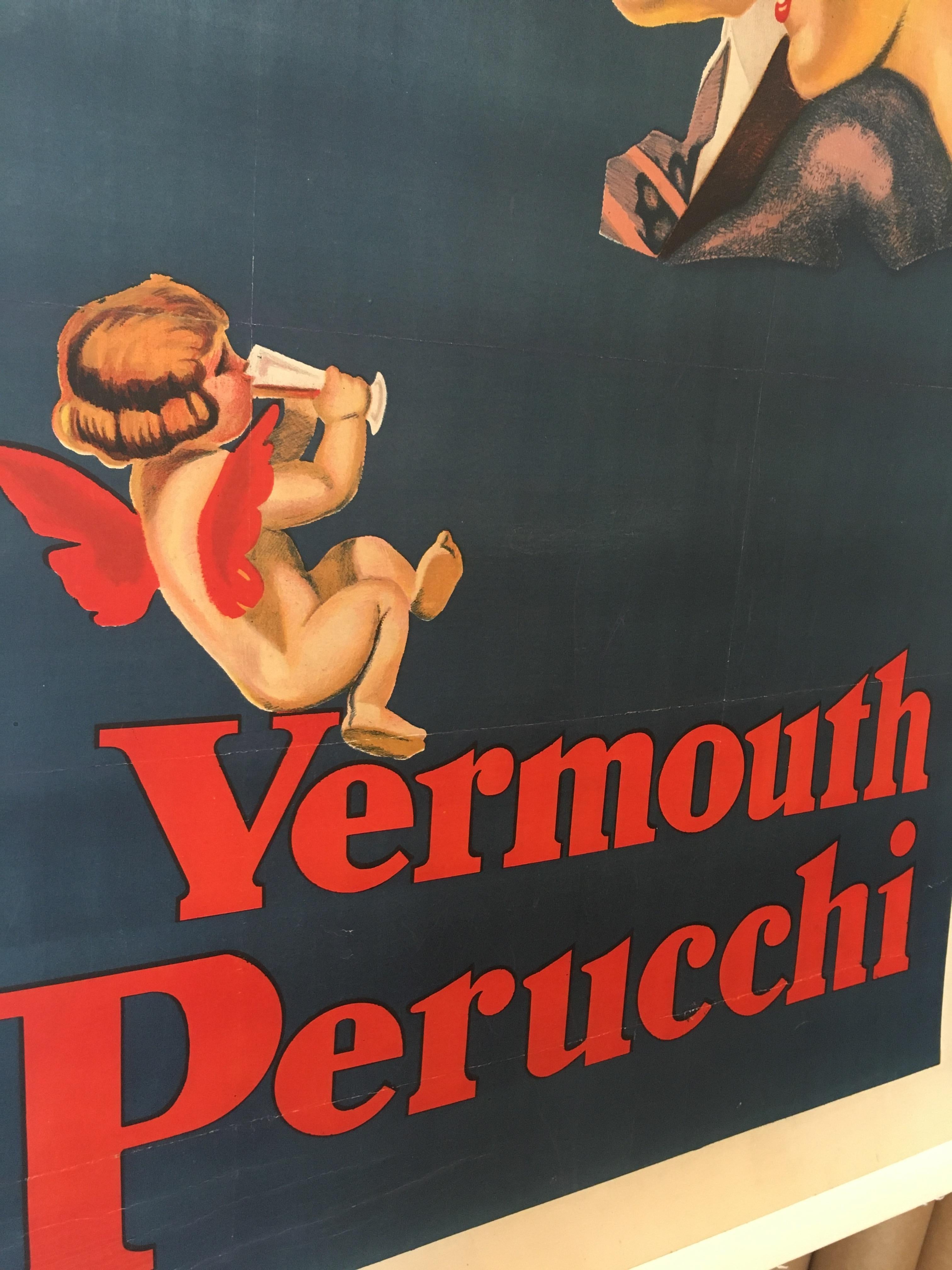 Early 20th Century 'Vermouth Perucchi' Original Vintage Art Deco Poster, circa 1926 For Sale