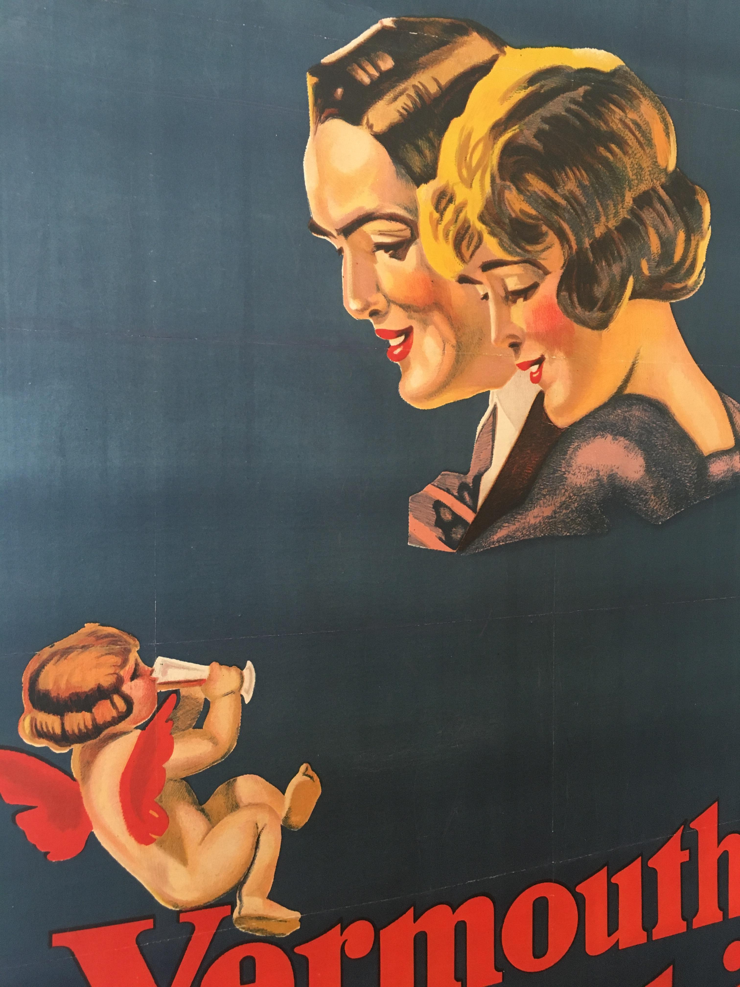 Papier Affiche Art Déco originale de Vermouth Perucchi, vers 1926 en vente
