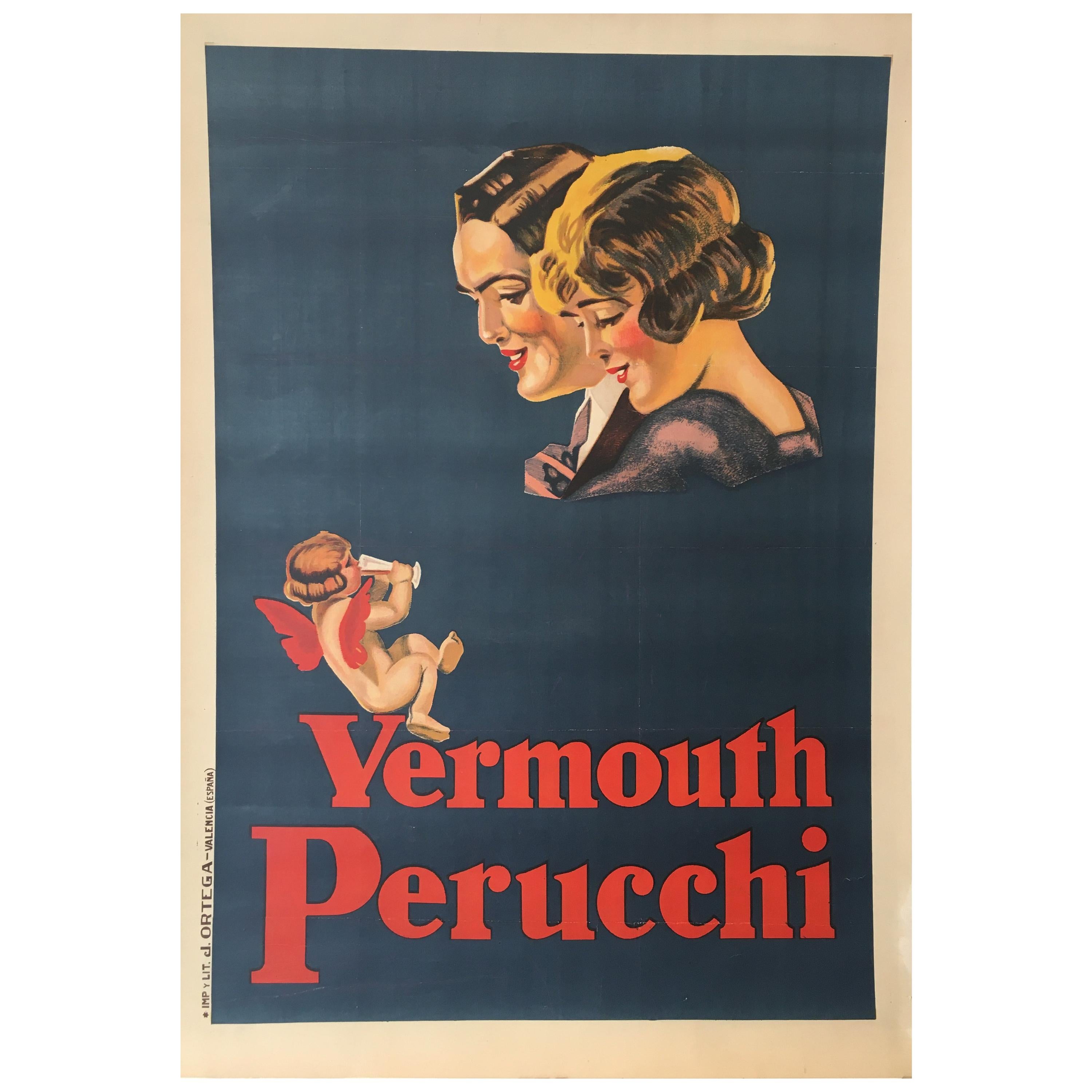 Affiche Art Déco originale de Vermouth Perucchi, vers 1926