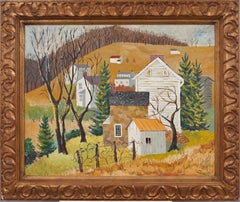 Antico paesaggio modernista americano con cornice New England FallPittura ad olio