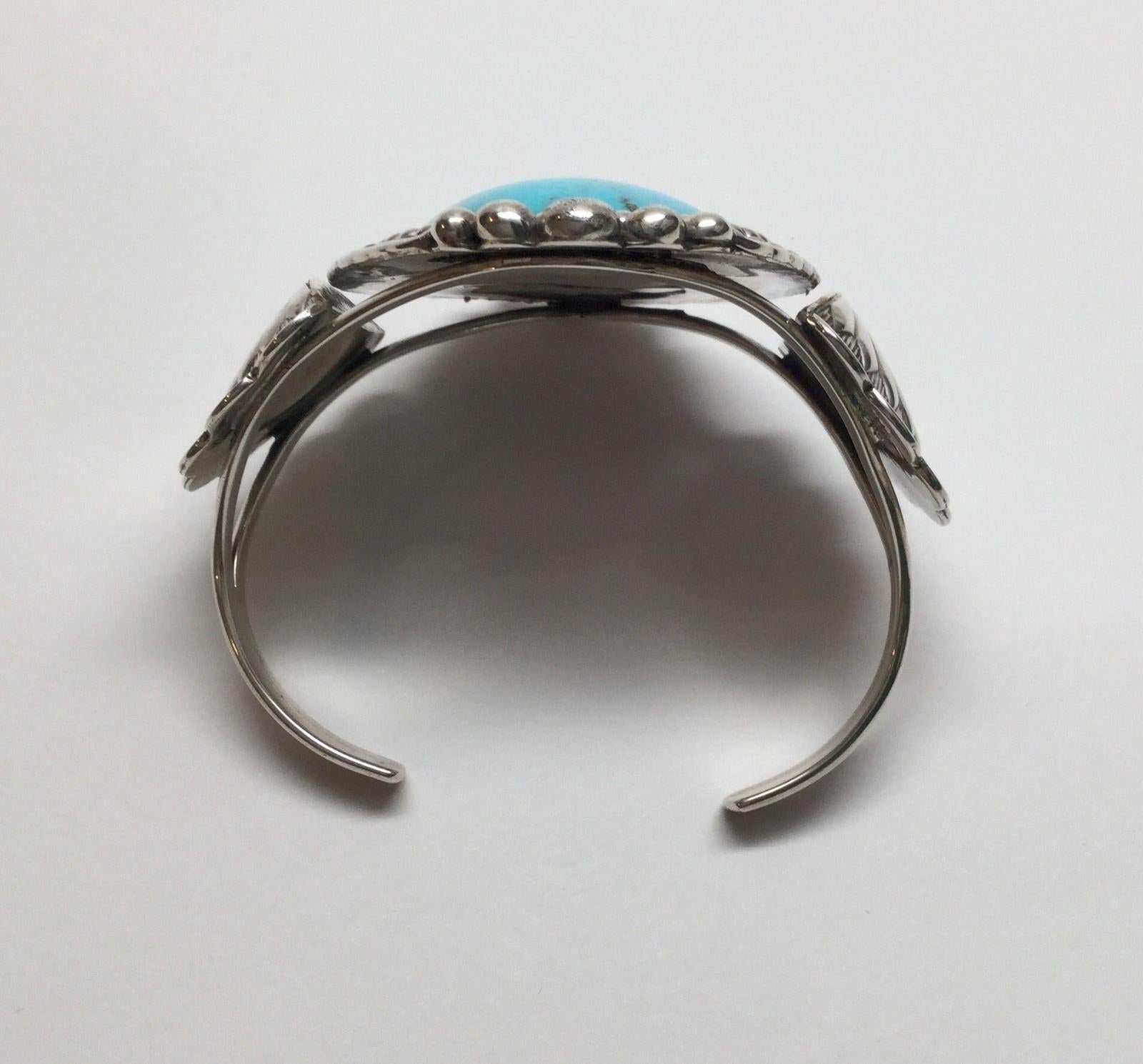 Verna Blackgoat Navajo Sterling Silver Turquoise Cuff Bracelet In Good Condition In Washington Depot, CT