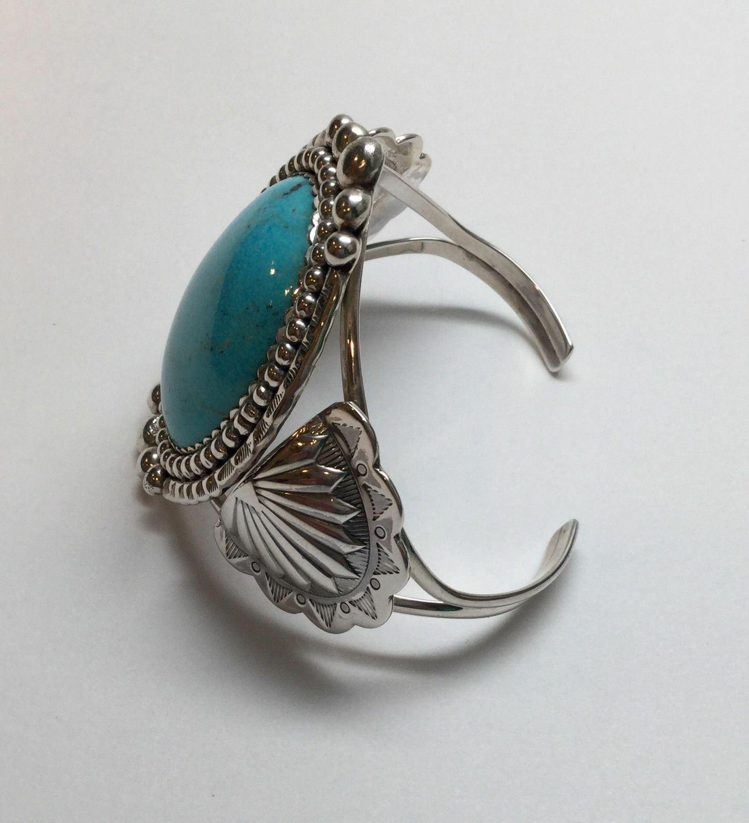 Women's Verna Blackgoat Navajo Sterling Silver Turquoise Cuff Bracelet