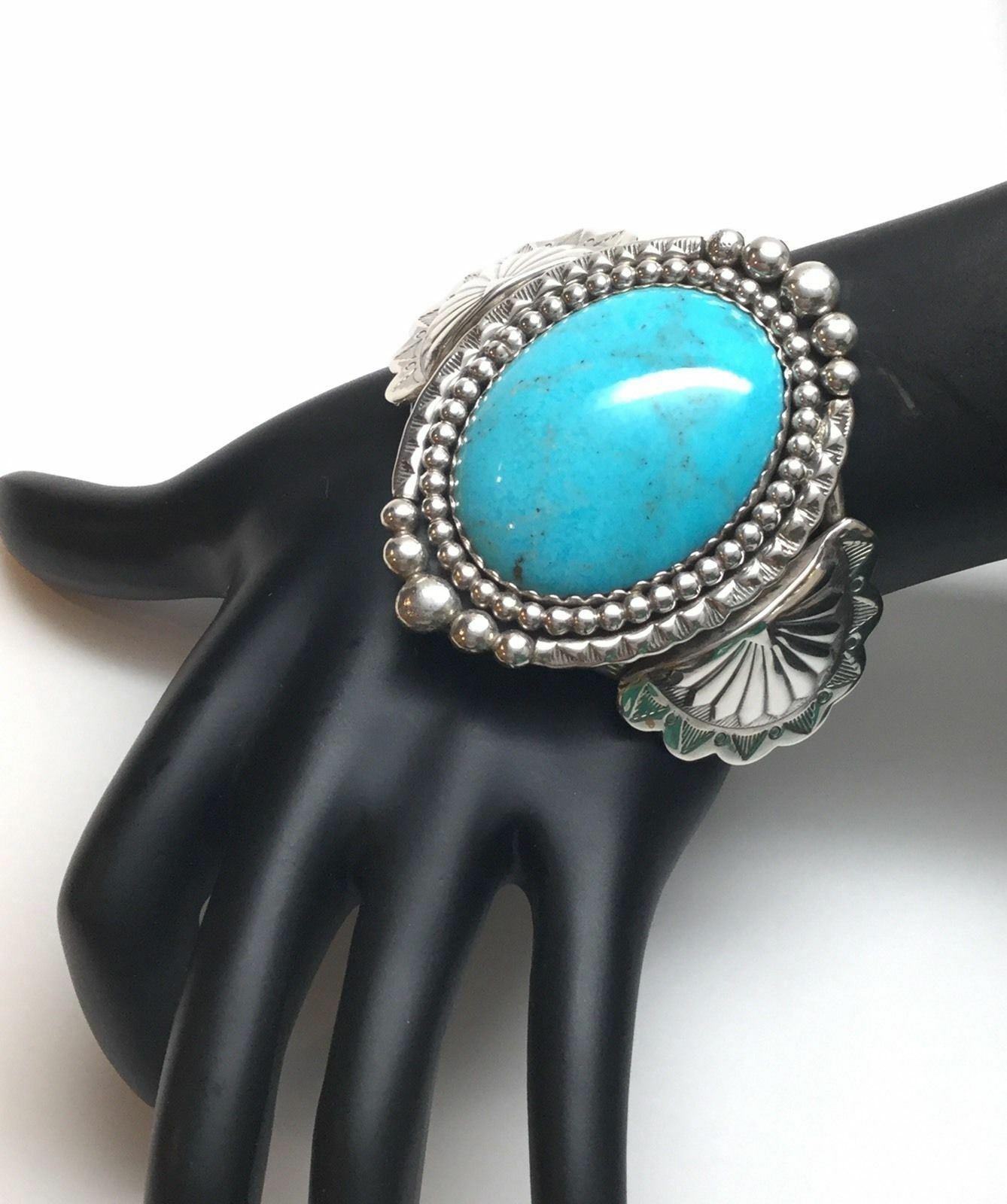 Verna Blackgoat Navajo Sterling Silver Turquoise Cuff Bracelet 3