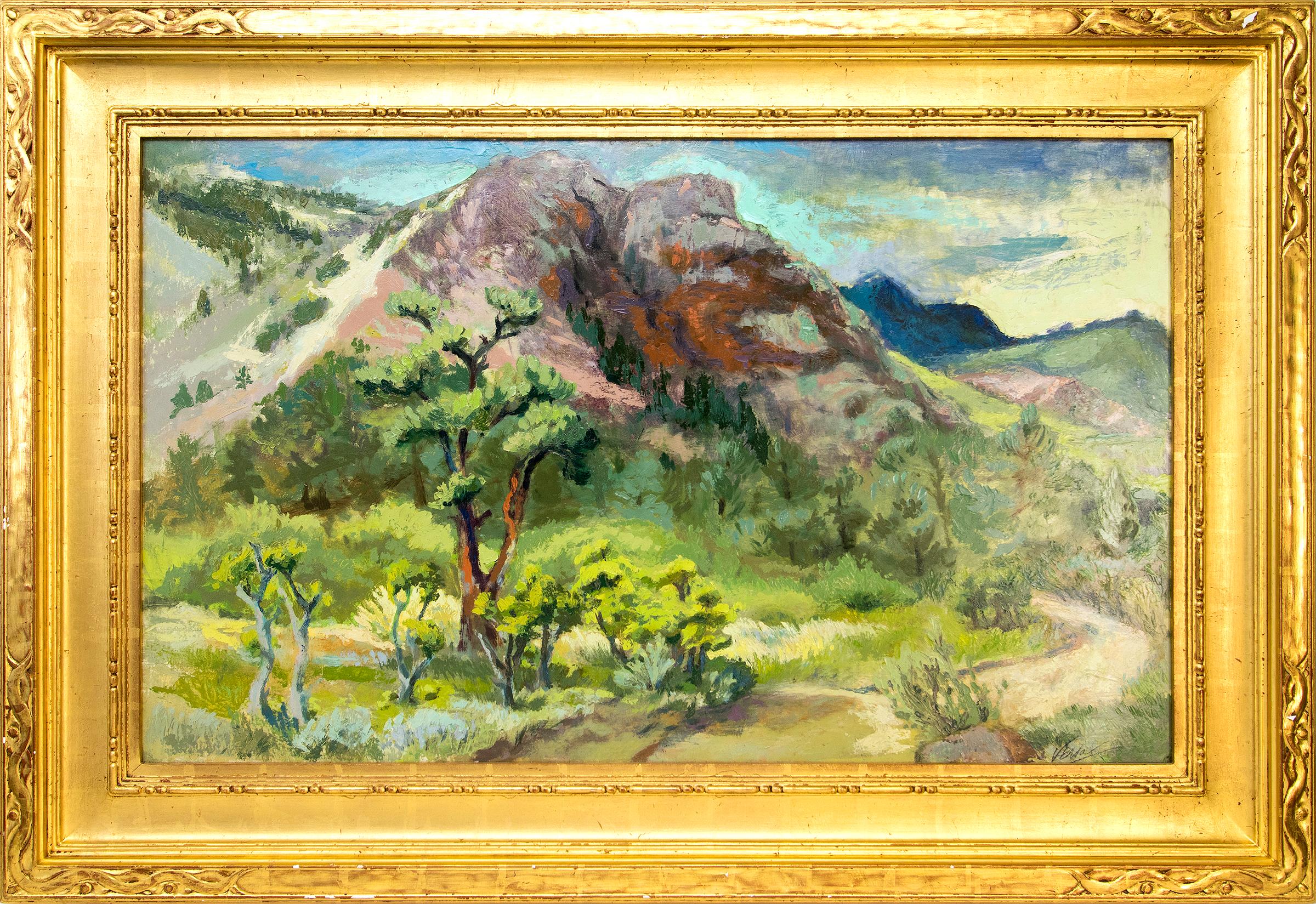 Verna Versa Landscape Painting - Mount Webster, Colorado, Large Framed Spring Mountain Landscape Oil Painting