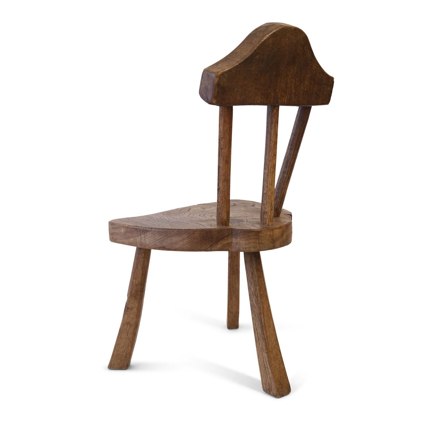 Hand-Carved Stick Back Chair in Mid-Brown Oak