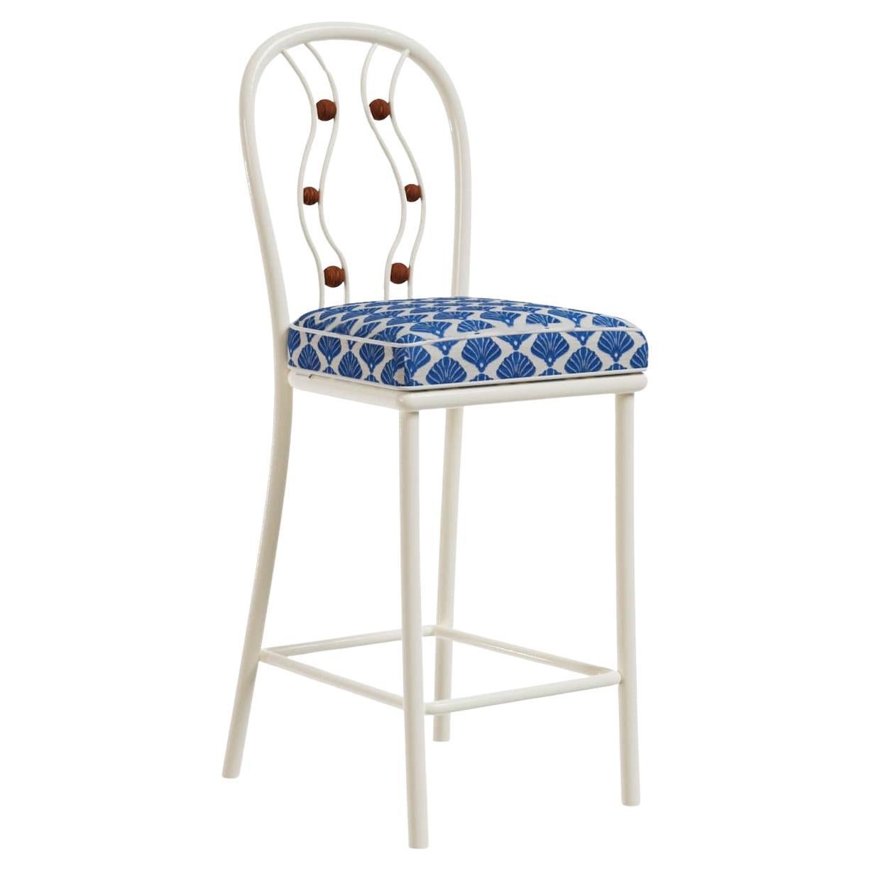 Vernazza Outdoor-Barstuhl aus lackiertem Metall mit Akzenten aus Iroko-Holz