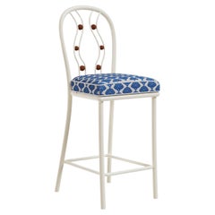 Vernazza Outdoor Bar Chair in Lacquered Metal with Iroko Wood Accents