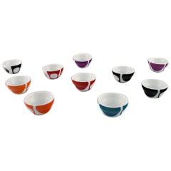 Verner Panton, 10 Small Porcelain Bowls with Geometric Pattern Late 20th Century