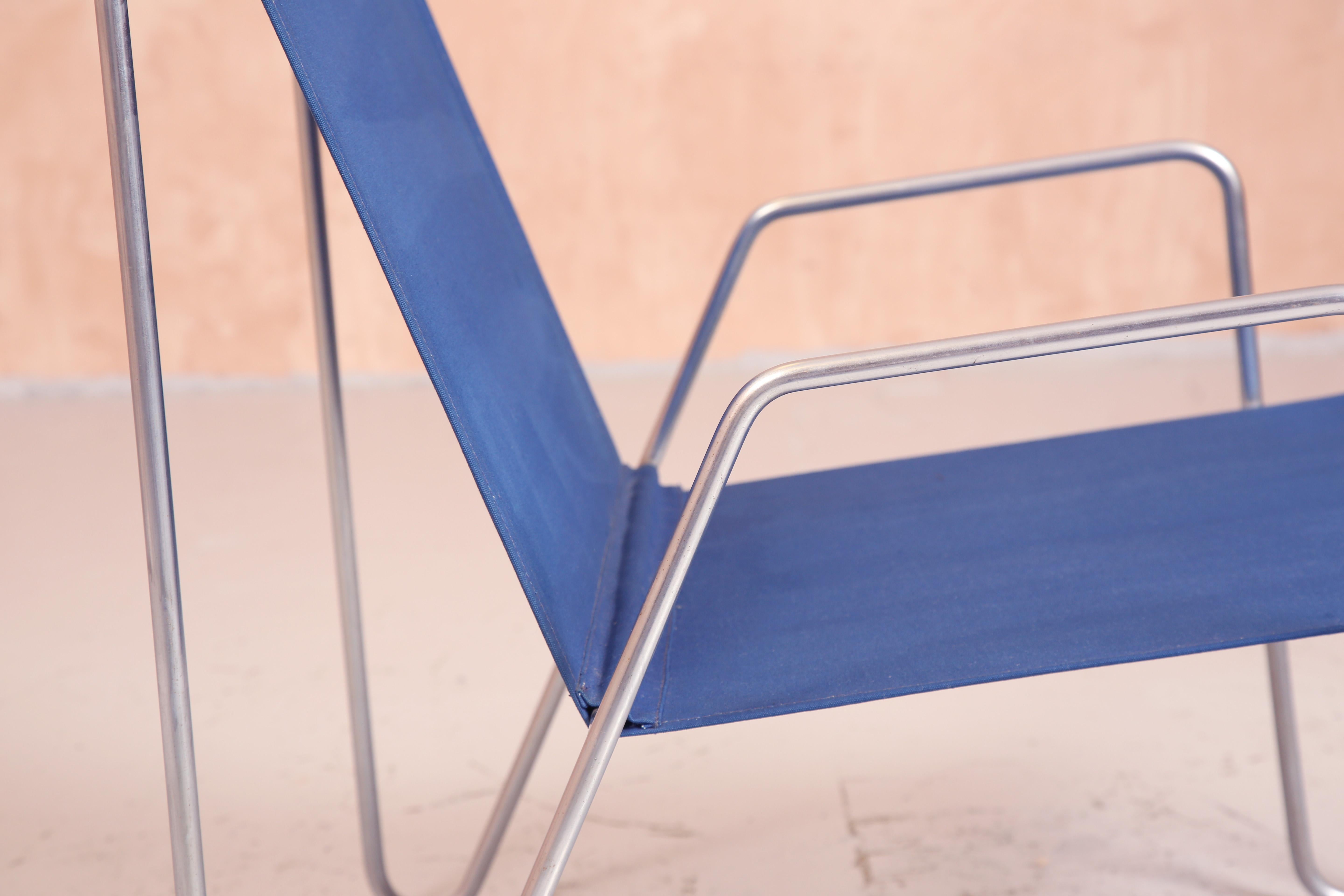 Verner Panton Bachelor Chair in Blue Sailcloth, Frtiz Hansen, 1955 For Sale 5