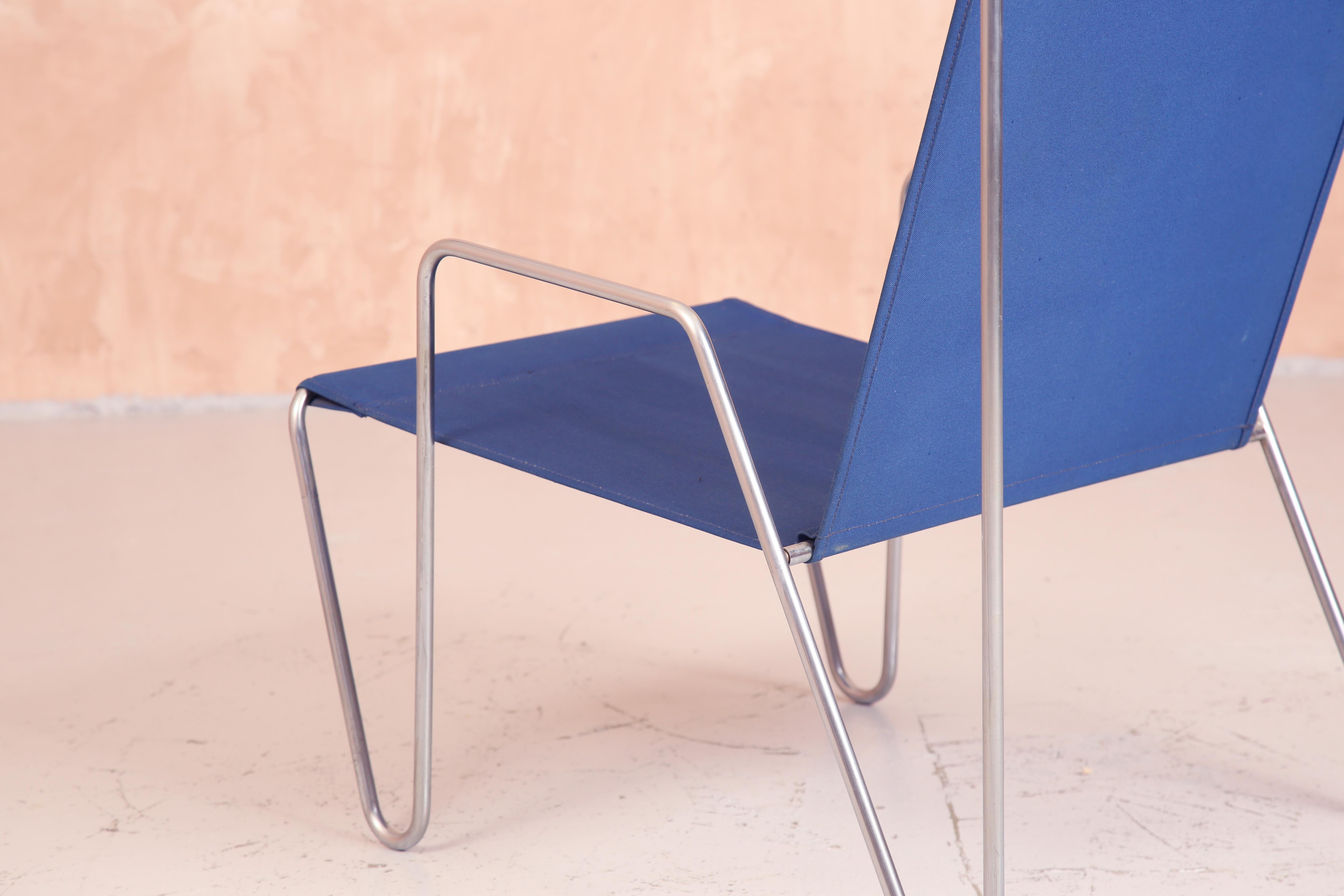 Danish Verner Panton Bachelor Chair in Blue Sailcloth, Frtiz Hansen, 1955 For Sale