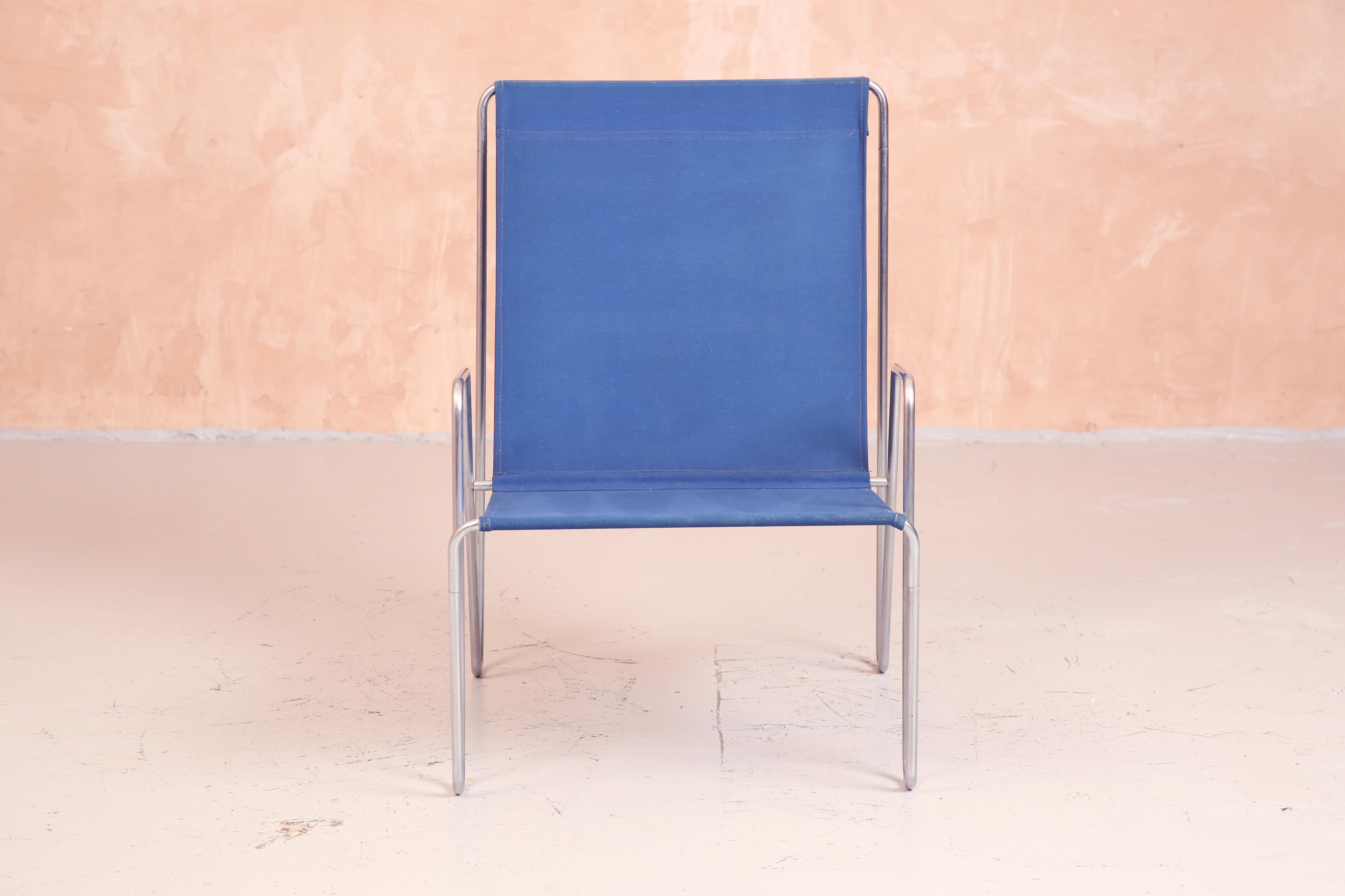 Bachelor Chair von Verner Panton aus blauem Segelcloth, Frtiz Hansen, 1955 (Mitte des 20. Jahrhunderts) im Angebot