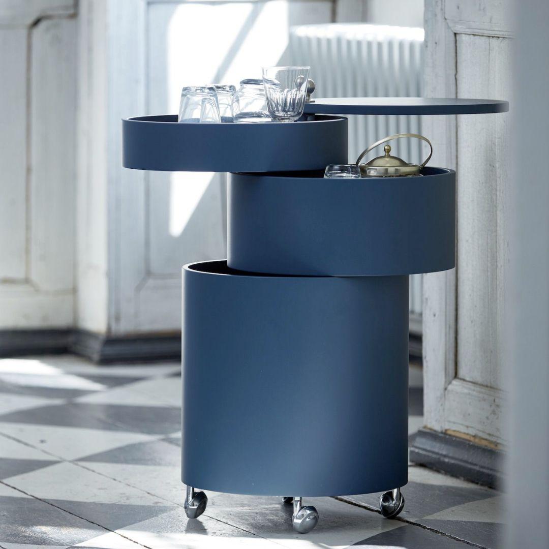 Verner Panton 'Barboy' side table and storage cabinet in blue for Verpan.

Verner Panton was one of Denmark's most legendary modern furniture and interior designers. His innovative experimentation with new materials, bold shapes and vibrant colors
