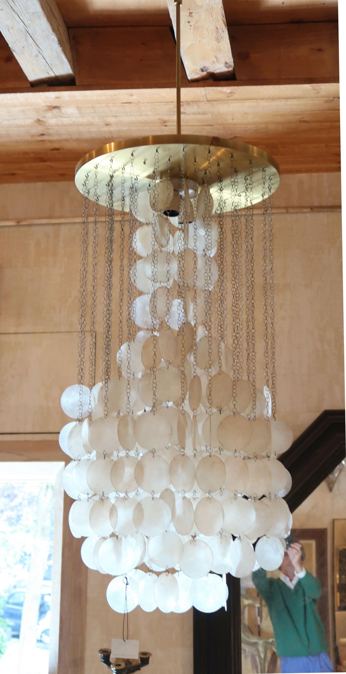 Mid-Century Modern Verner Panton Brass and Mother of Pearl Midcentury Danish Ceiling Lamp, 1960 For Sale