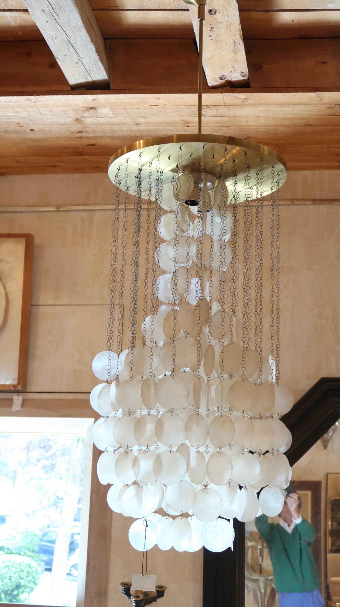 Verner Panton Brass and Mother of Pearl Midcentury Danish Ceiling Lamp, 1960 In Good Condition For Sale In Madrid, ES