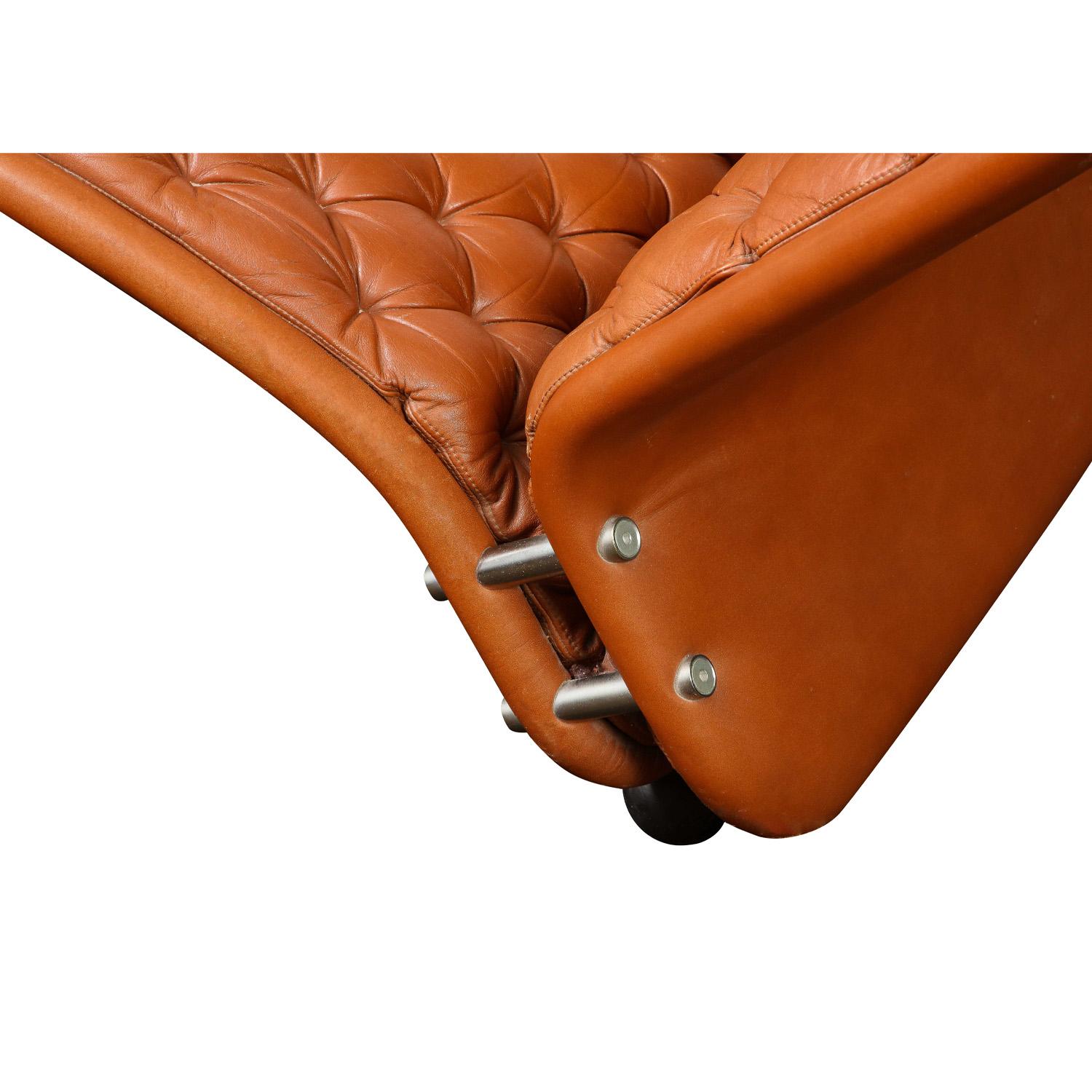 Late 20th Century Verner Panton Chic Tufted Camel Leather Chaise, 1970s For Sale