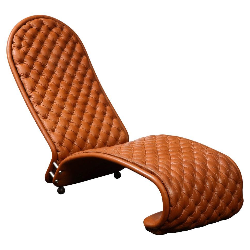 Verner Panton Chic Tufted Camel Leather Chaise, 1970s For Sale