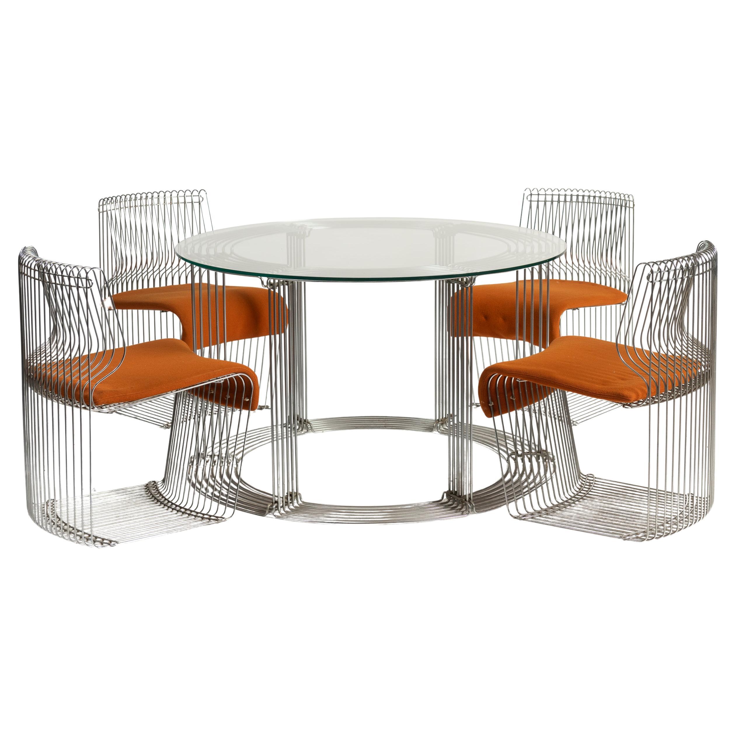 Verner Panton Chrome and Glass Panatova Dining Table with Four Dining Chairs