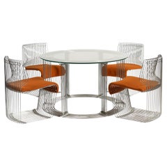 Verner Panton Chrome and Glass Panatova Dining Table with Four Dining Chairs