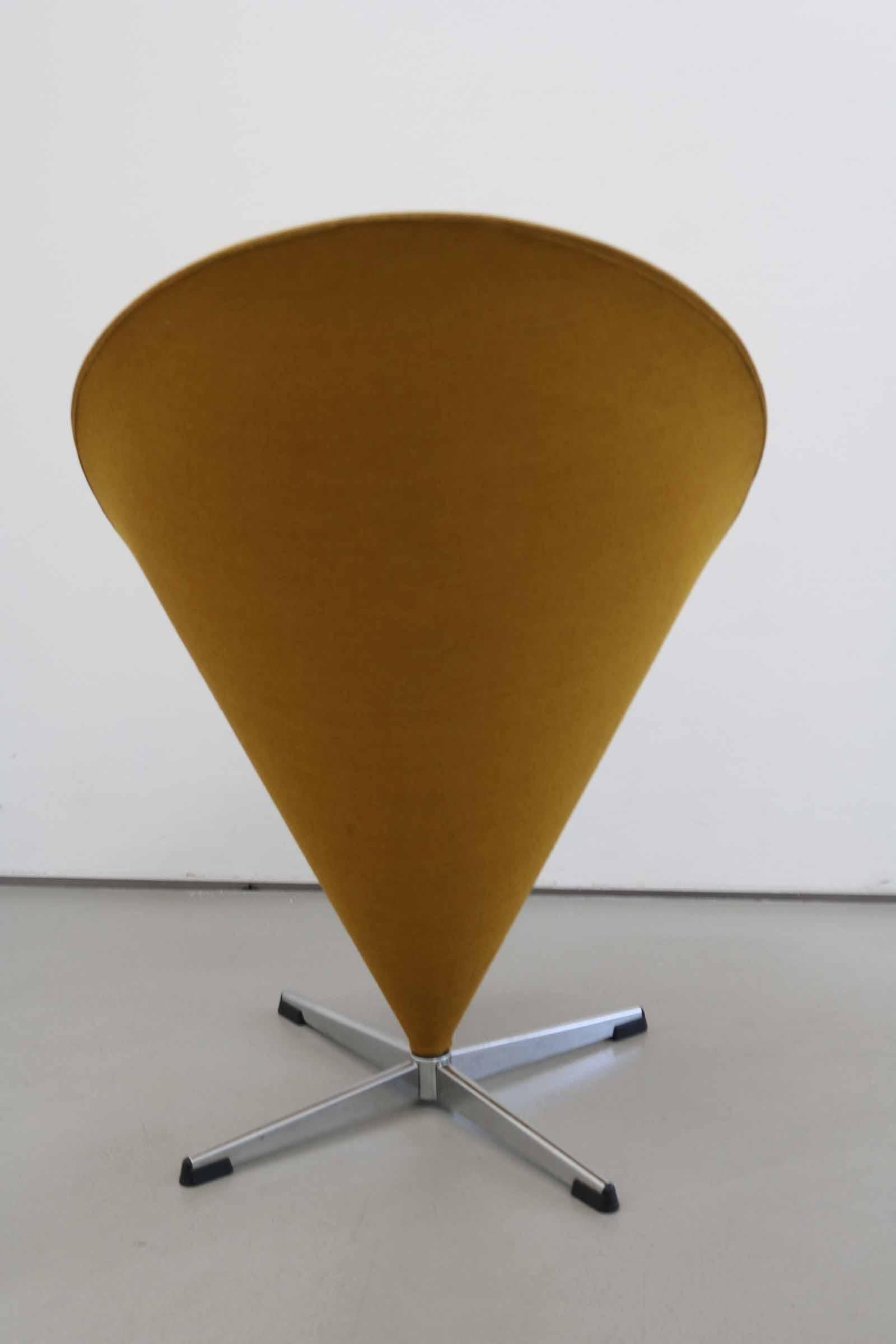 Danish Verner Panton Mustard Yellow Cone Chair in Original Fabric, Denmark, 1960s For Sale